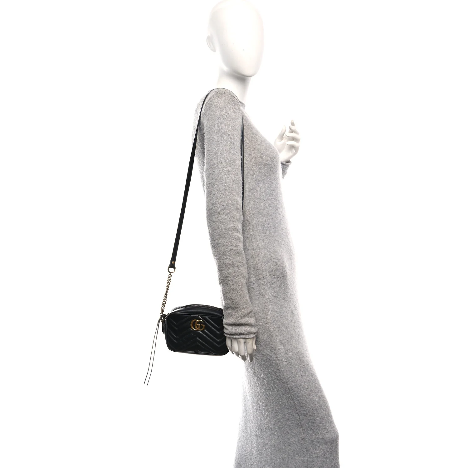 Calfskin Matelasse Mini GG Marmont Chain Shoulder Bag Black - Image 2