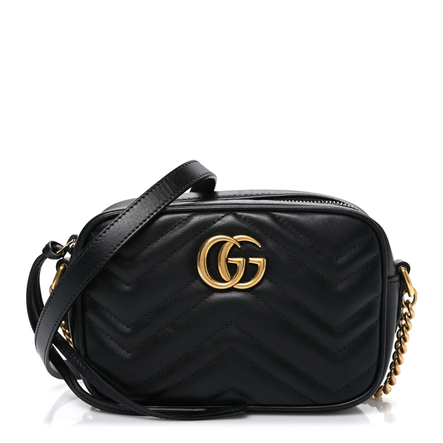 Calfskin Matelasse Mini GG Marmont Chain Shoulder Bag Black