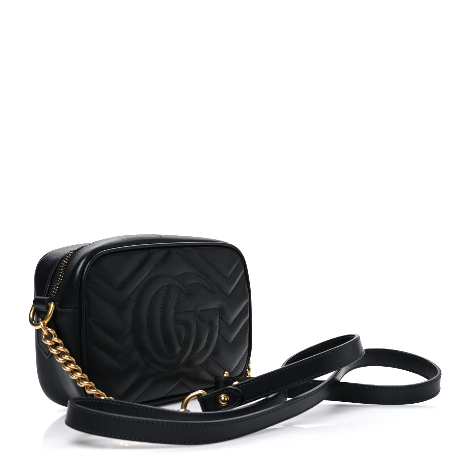 Calfskin Matelasse Mini GG Marmont Chain Shoulder Bag Black - Image 3