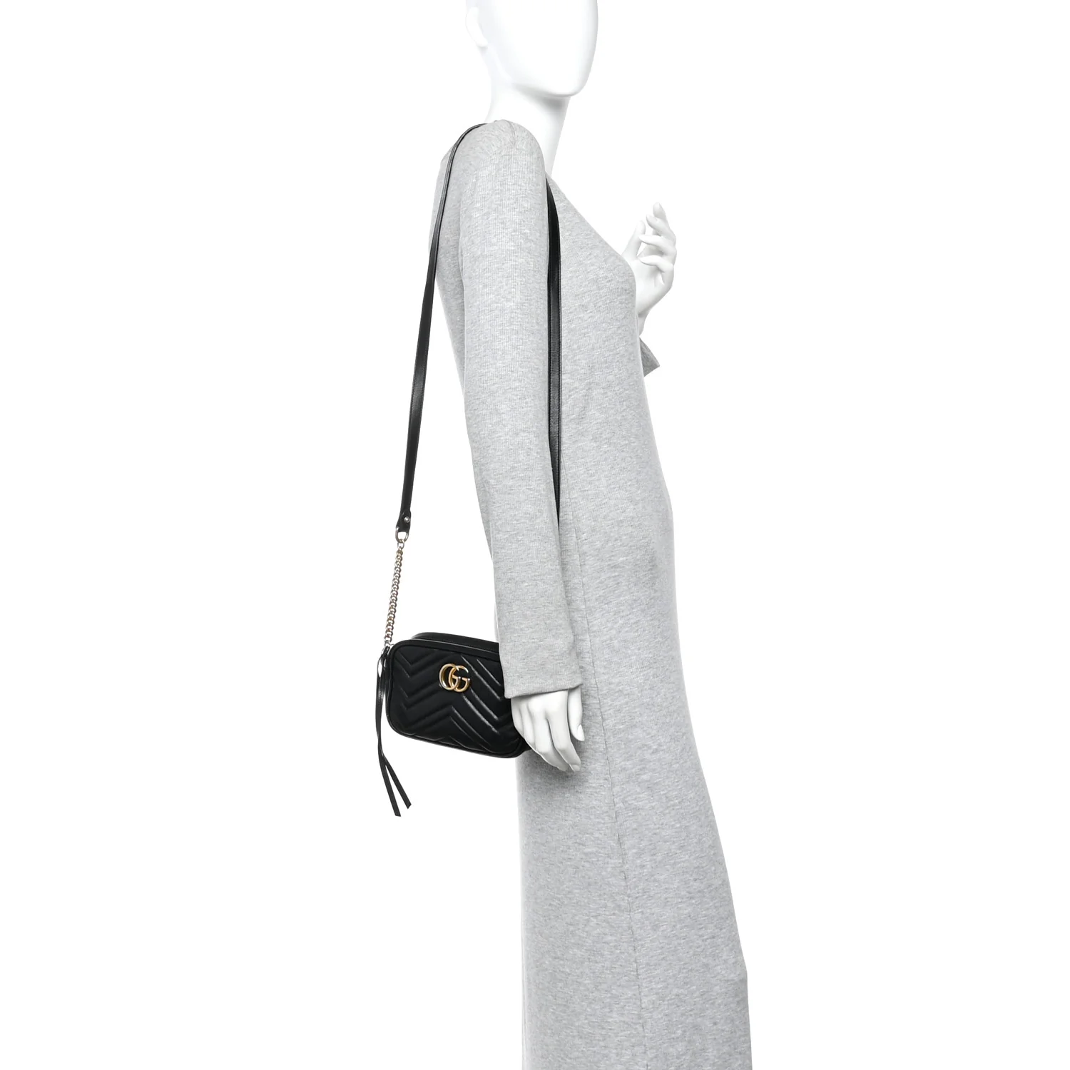 Calfskin Matelasse Mini GG Marmont Chain Shoulder Bag Black - Image 2