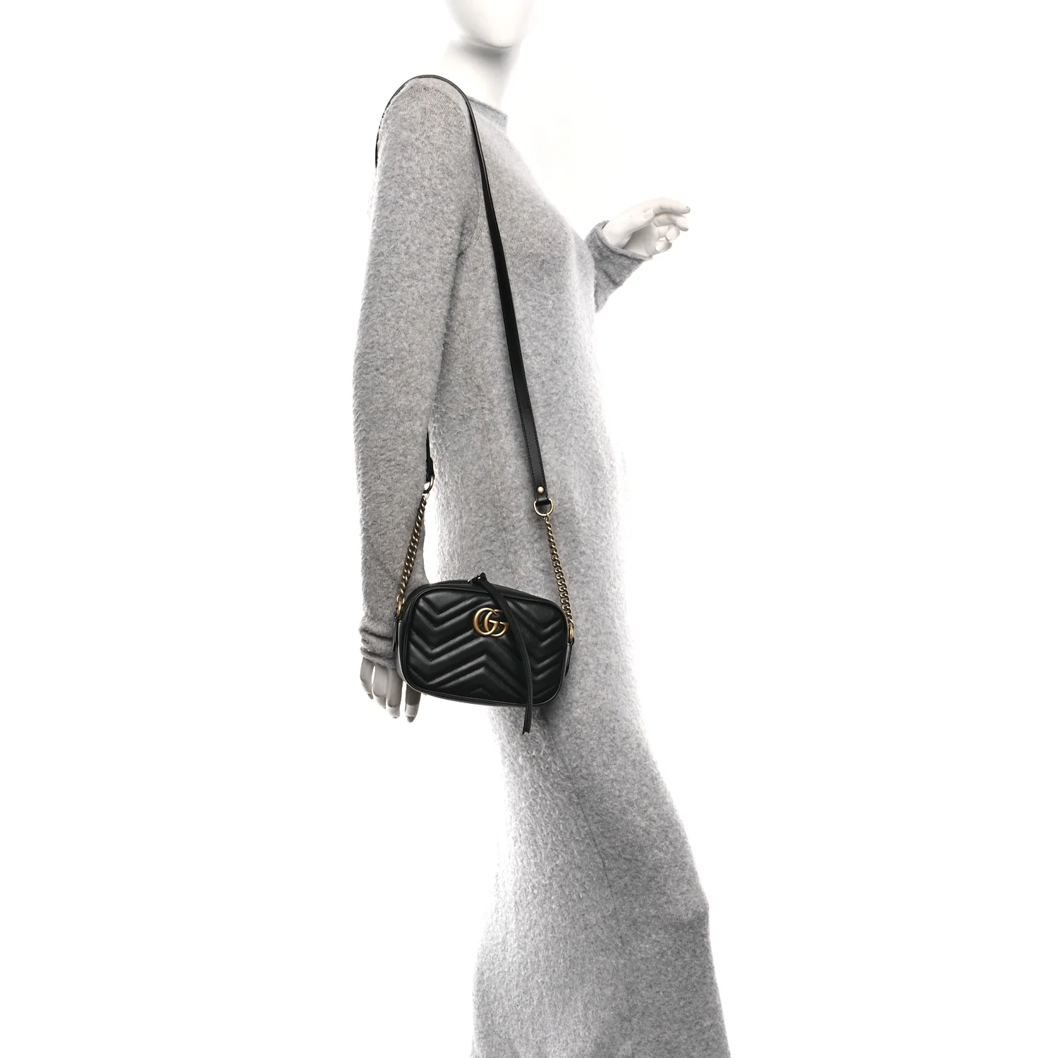 Calfskin Matelasse Mini GG Marmont Chain Shoulder Bag Black - Image 2
