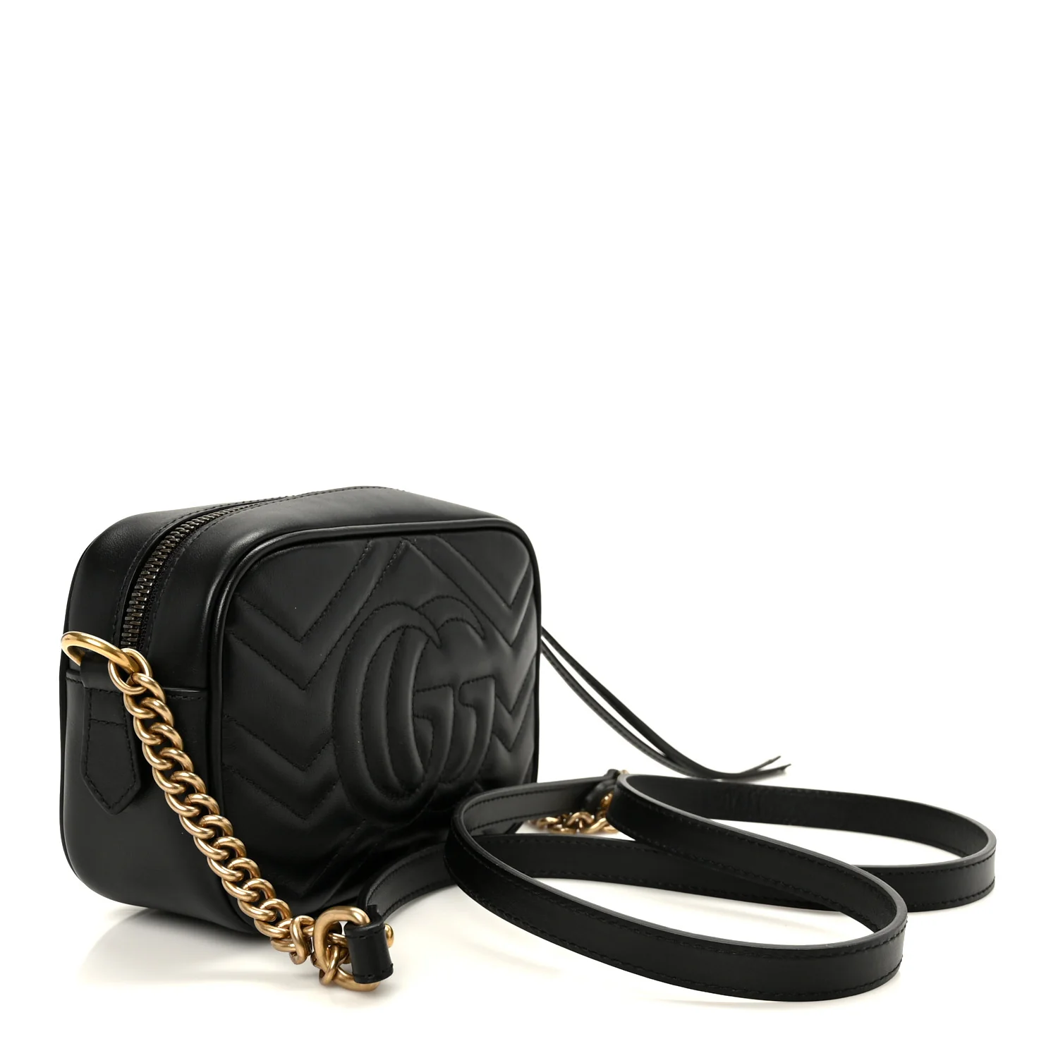 Calfskin Matelasse Mini GG Marmont Chain Shoulder Bag Black - Image 3