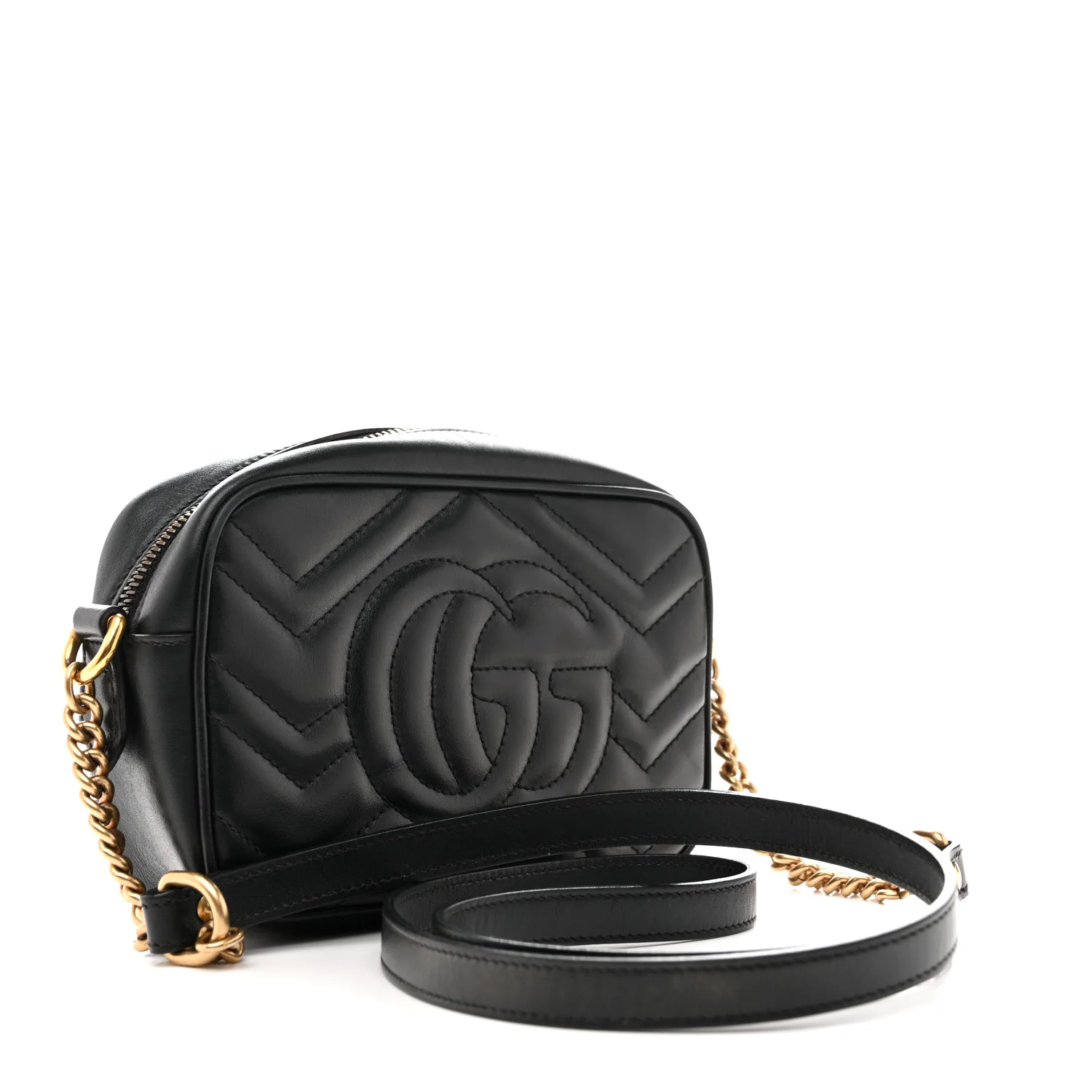 Calfskin Matelasse Mini GG Marmont Chain Shoulder Bag Black - Image 3
