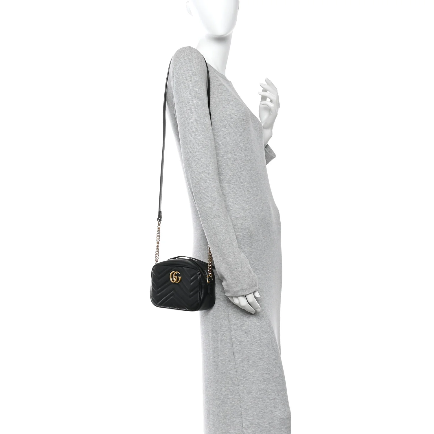 Calfskin Matelasse Mini GG Marmont Chain Shoulder Bag Black - Image 2