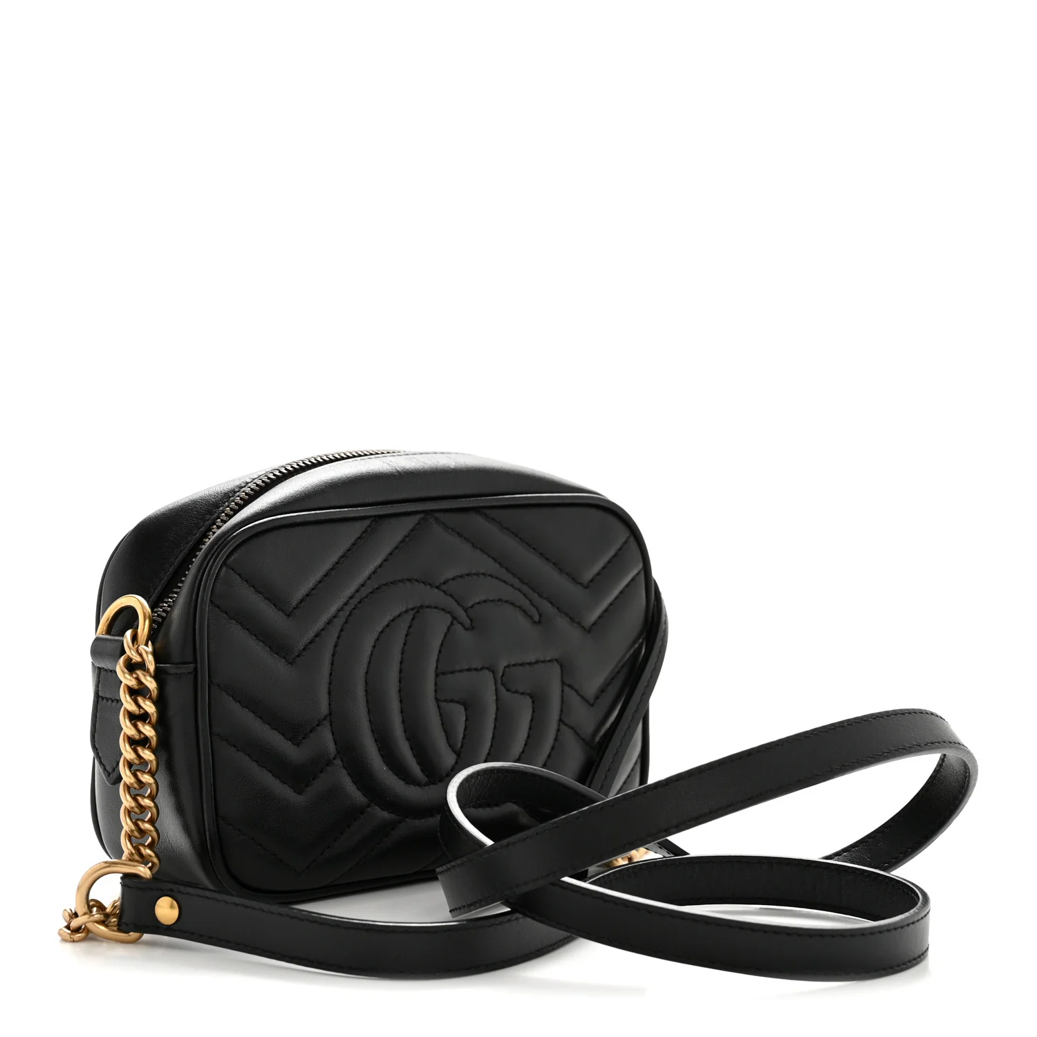 Calfskin Matelasse Mini GG Marmont Chain Shoulder Bag Black - Image 3