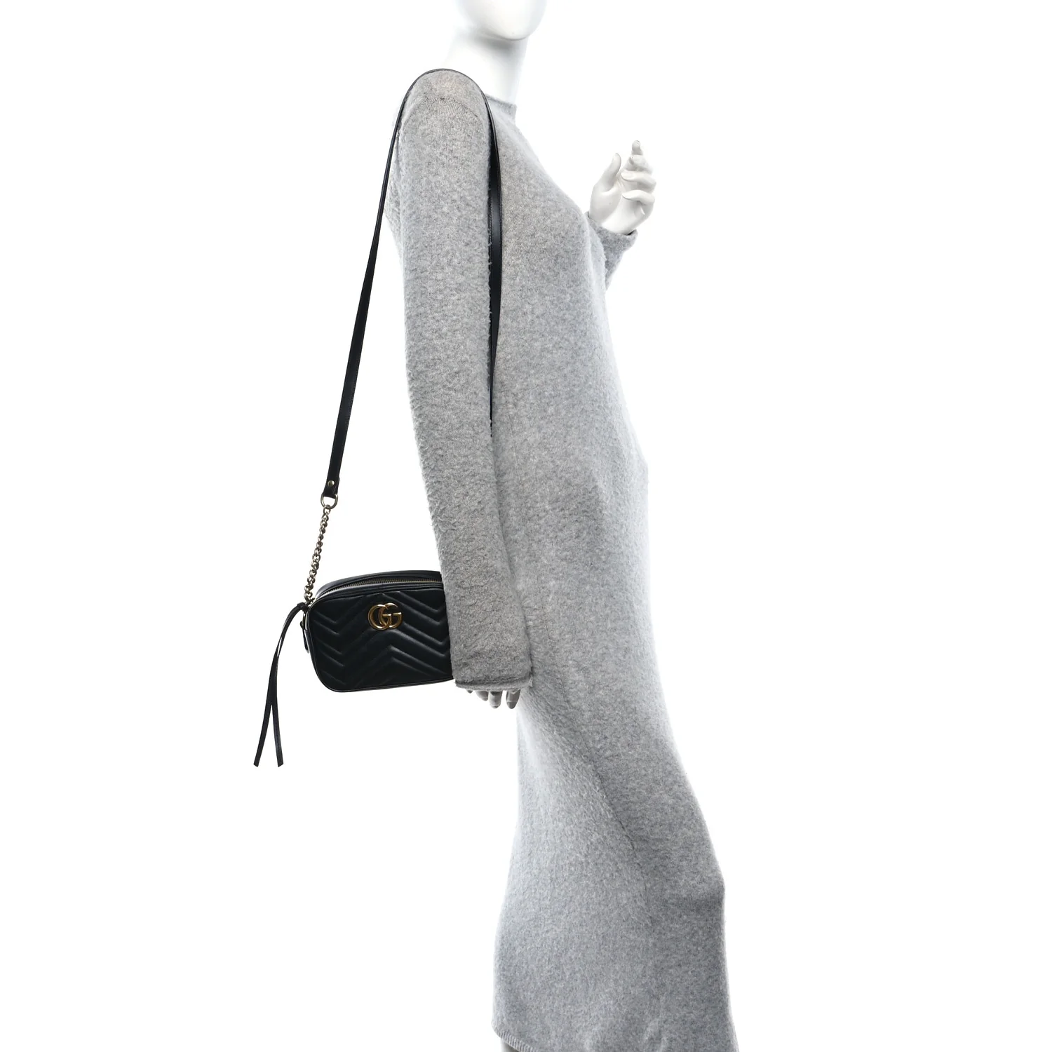 Calfskin Matelasse Mini GG Marmont Chain Shoulder Bag Black - Image 2