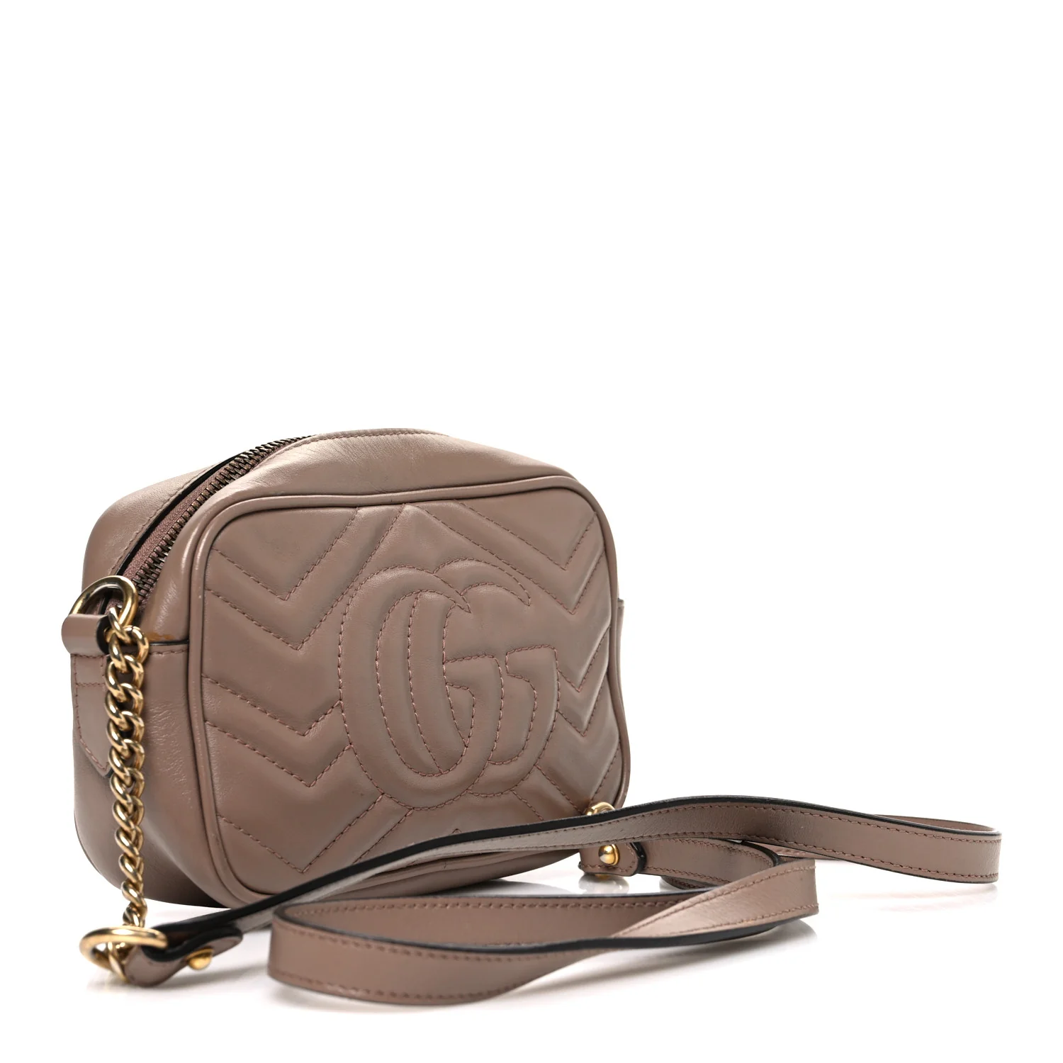 Calfskin Matelasse Mini GG Marmont Chain Shoulder Bag Porcelain Rose - Image 3