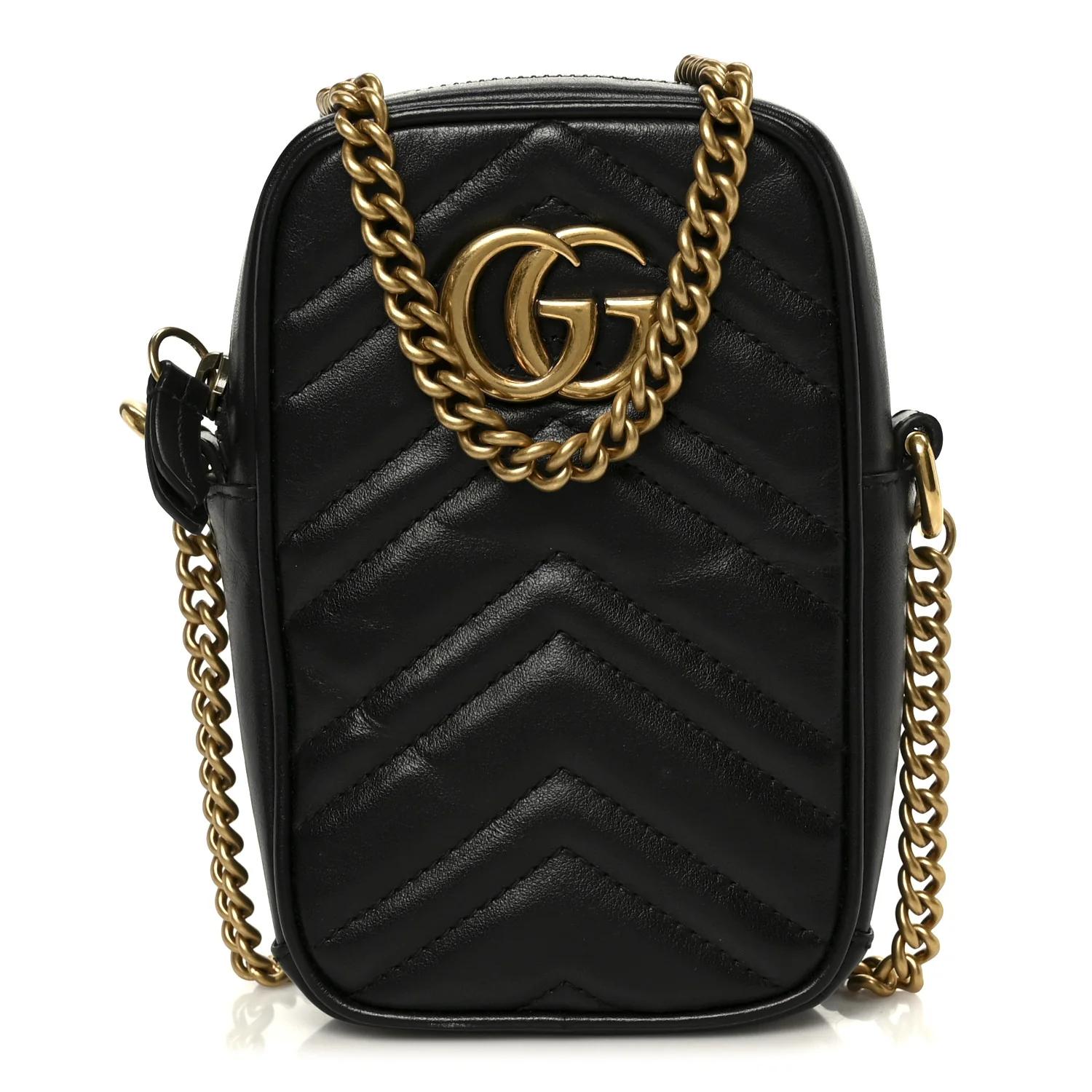Calfskin Matelasse Mini GG Marmont Crossbody Bag Black