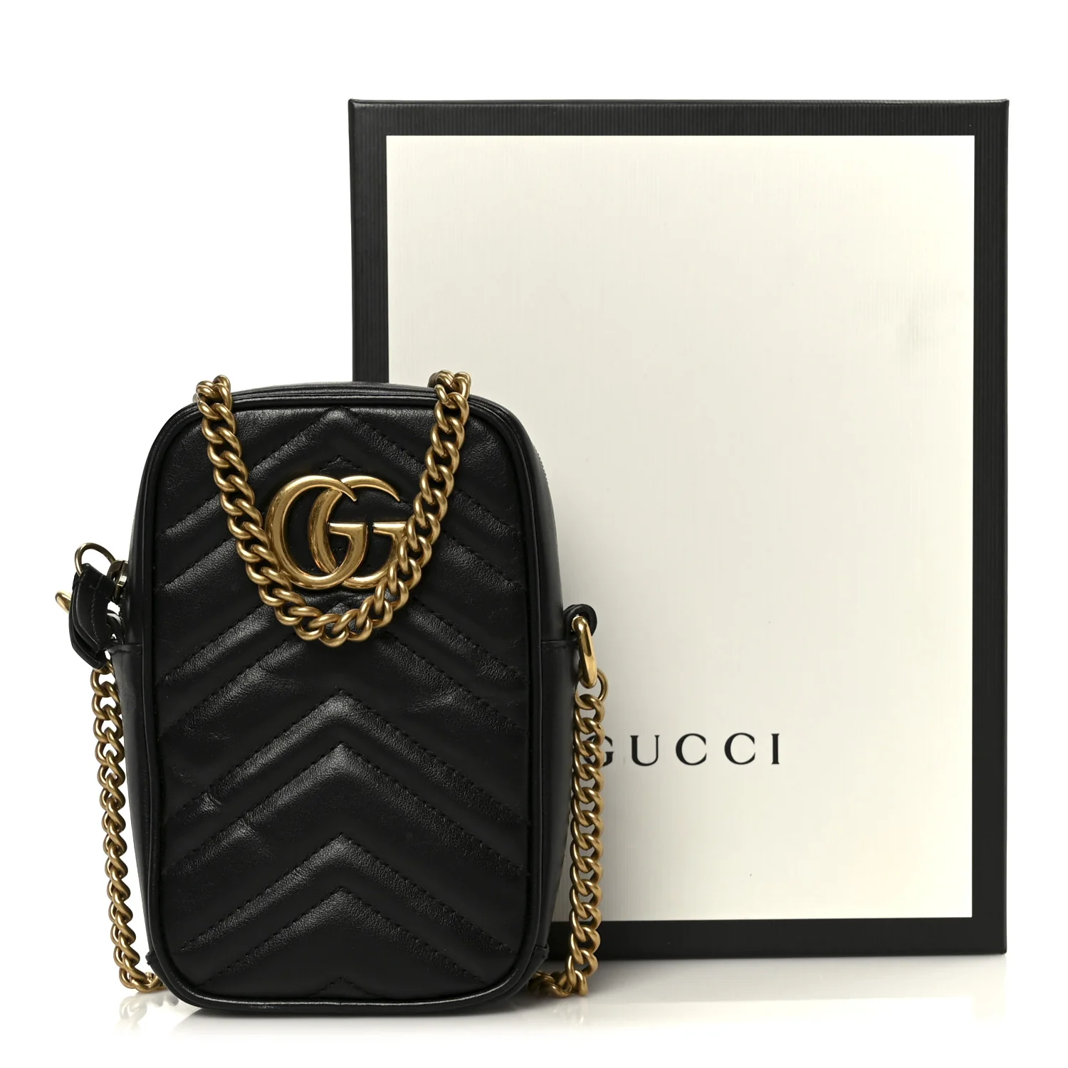 Calfskin Matelasse Mini GG Marmont Crossbody Bag Black - Image 11