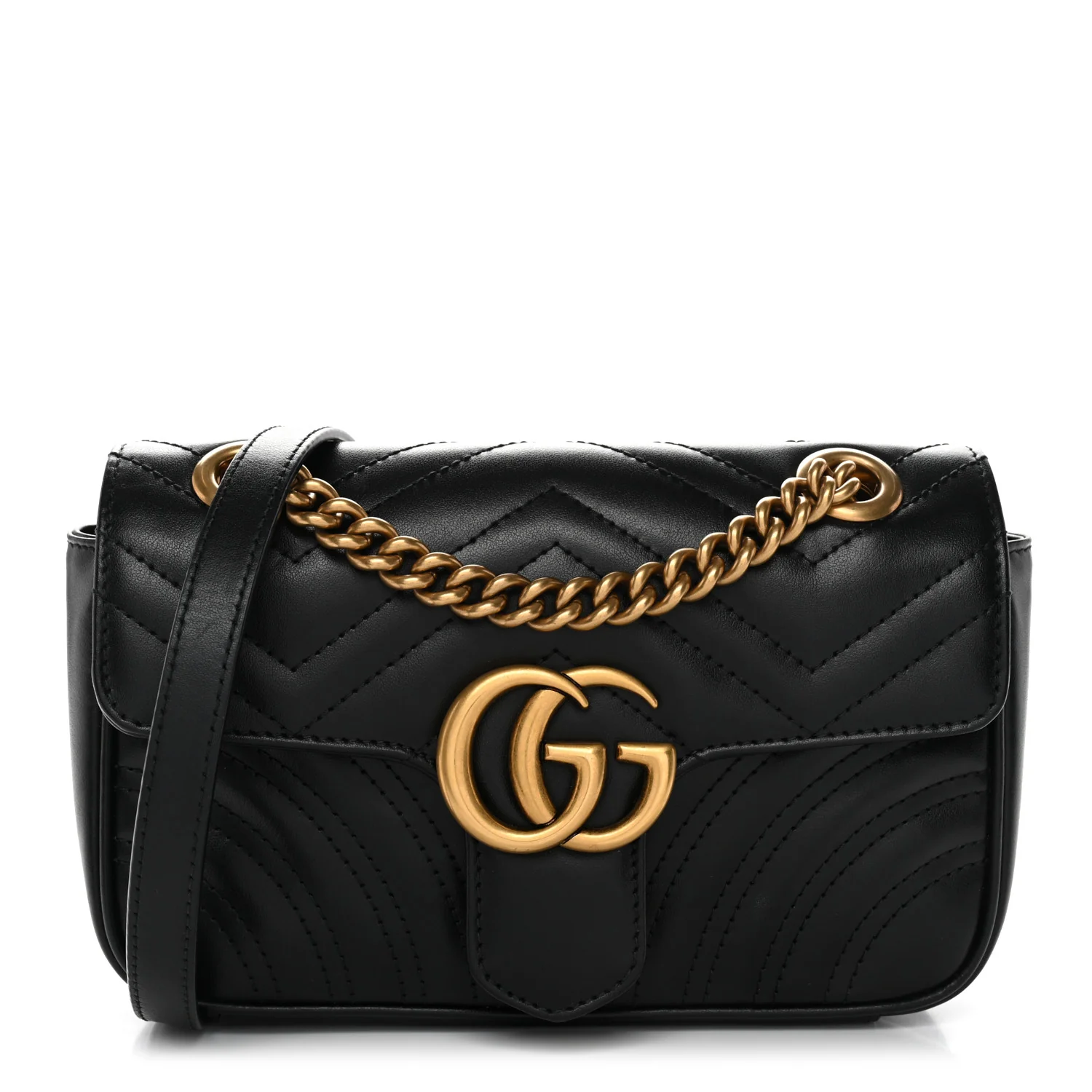 Calfskin Matelasse Mini GG Marmont Shoulder Bag Black