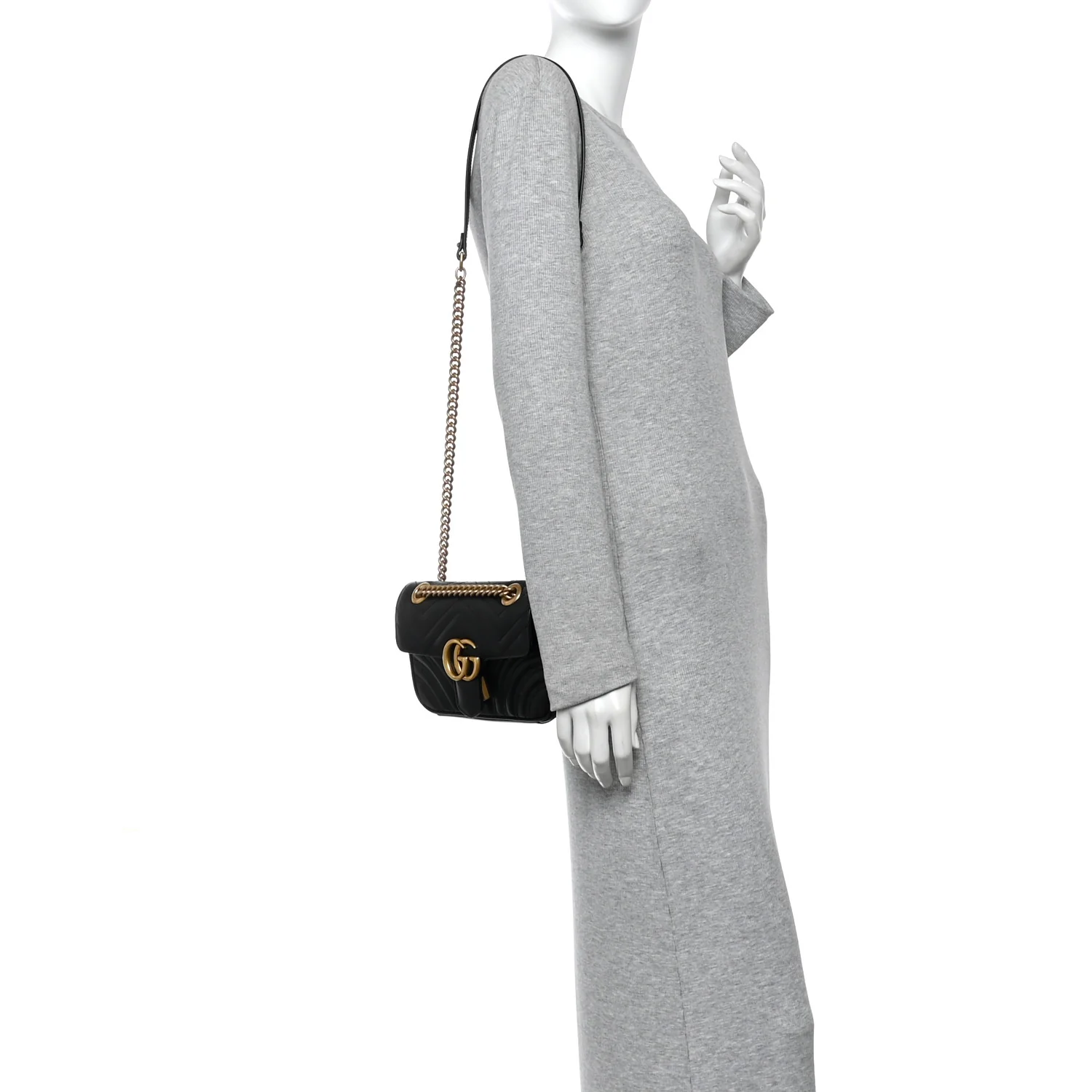 Calfskin Matelasse Mini GG Marmont Shoulder Bag Black - Image 2