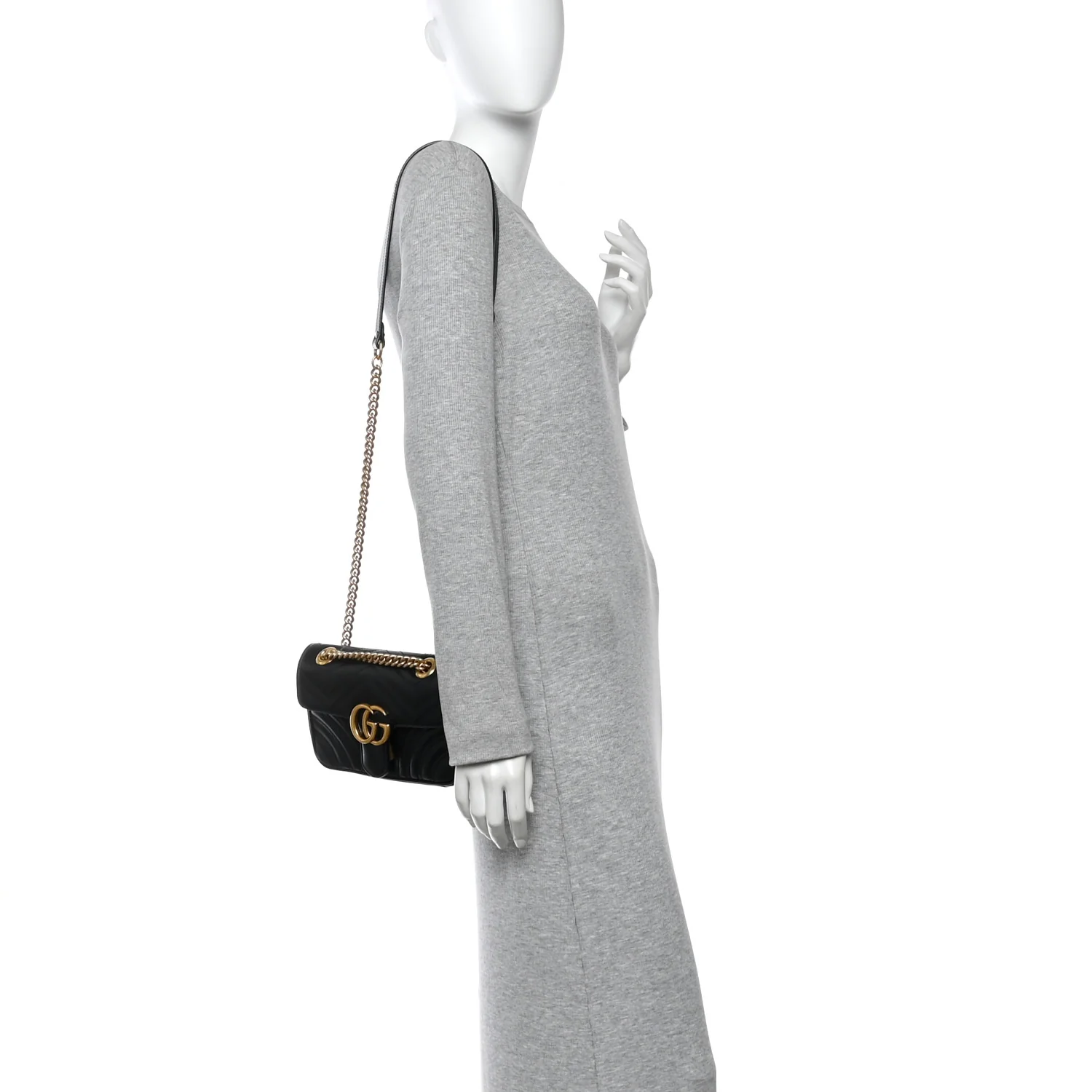Calfskin Matelasse Mini GG Marmont Shoulder Bag Black - Image 2