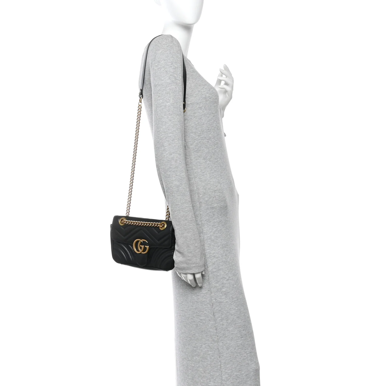 Calfskin Matelasse Mini GG Marmont Shoulder Bag Black - Image 2