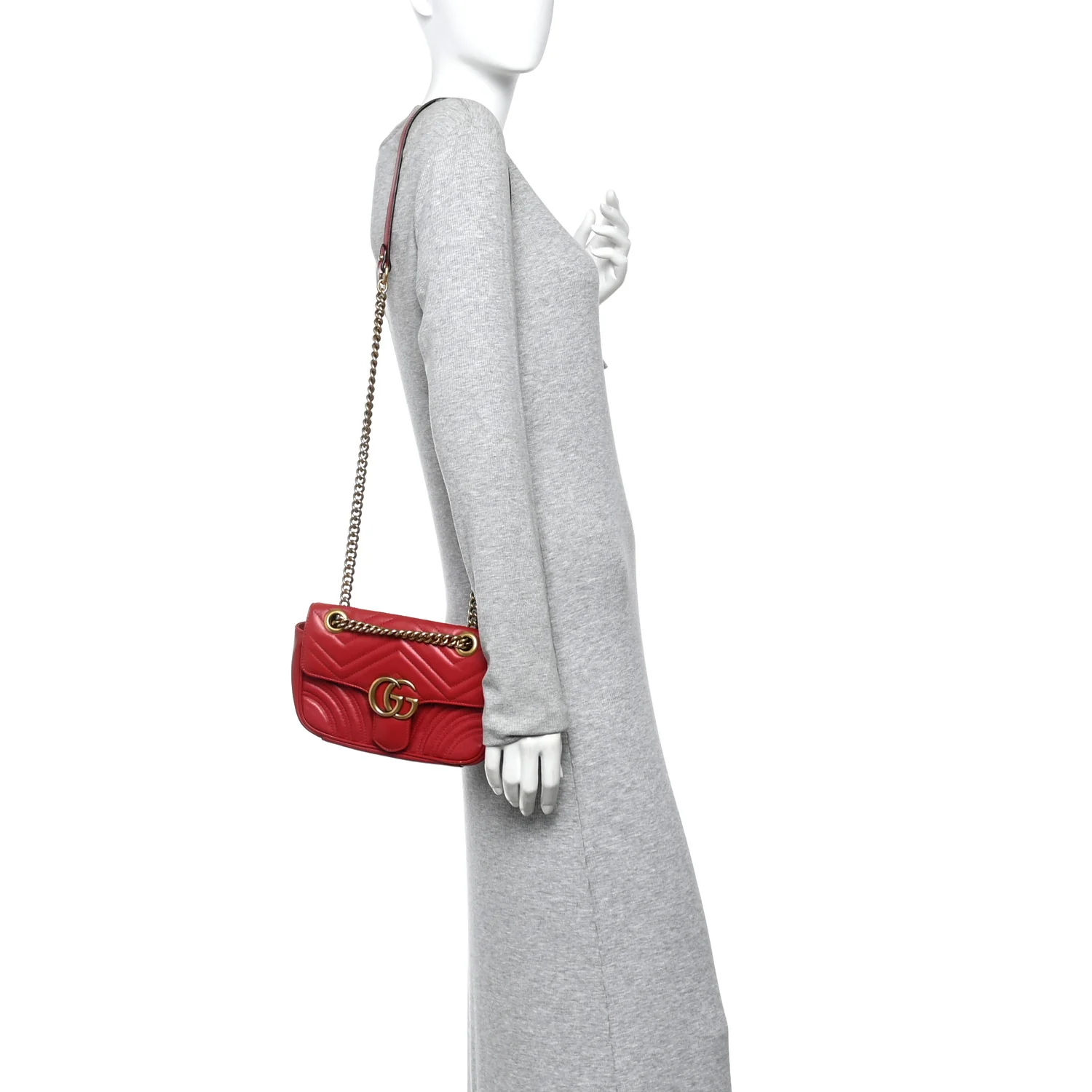 Calfskin Matelasse Mini GG Marmont Shoulder Bag Hibiscus Red - Image 2