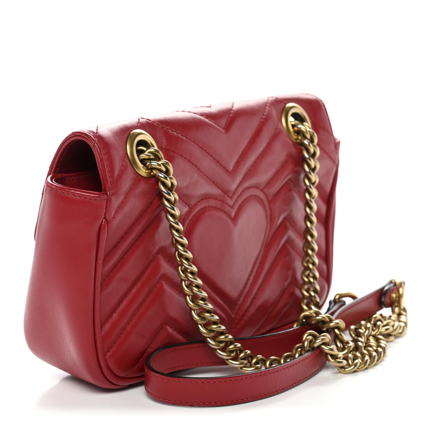 Calfskin Matelasse Mini GG Marmont Shoulder Bag Hibiscus Red - Image 3