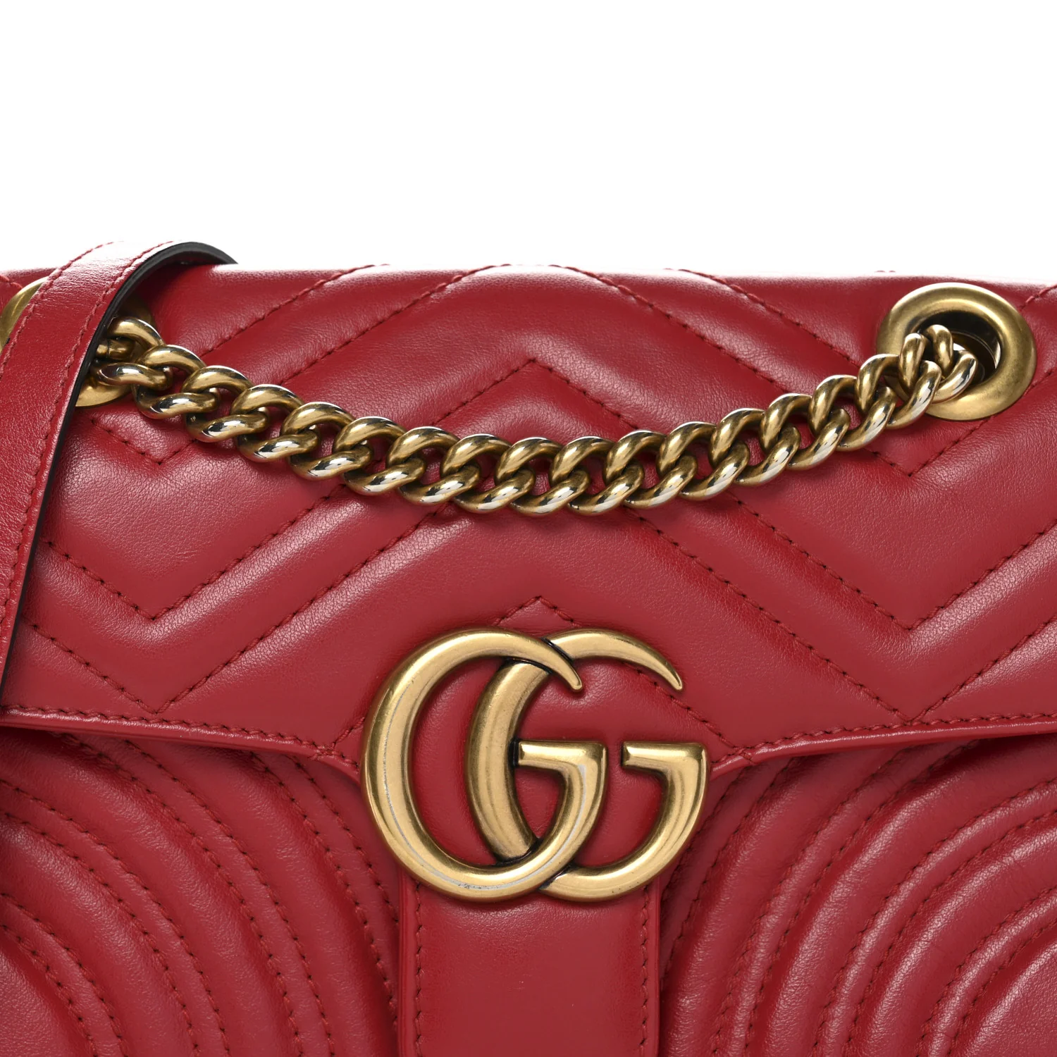 Calfskin Matelasse Mini GG Marmont Shoulder Bag Hibiscus Red - Image 9