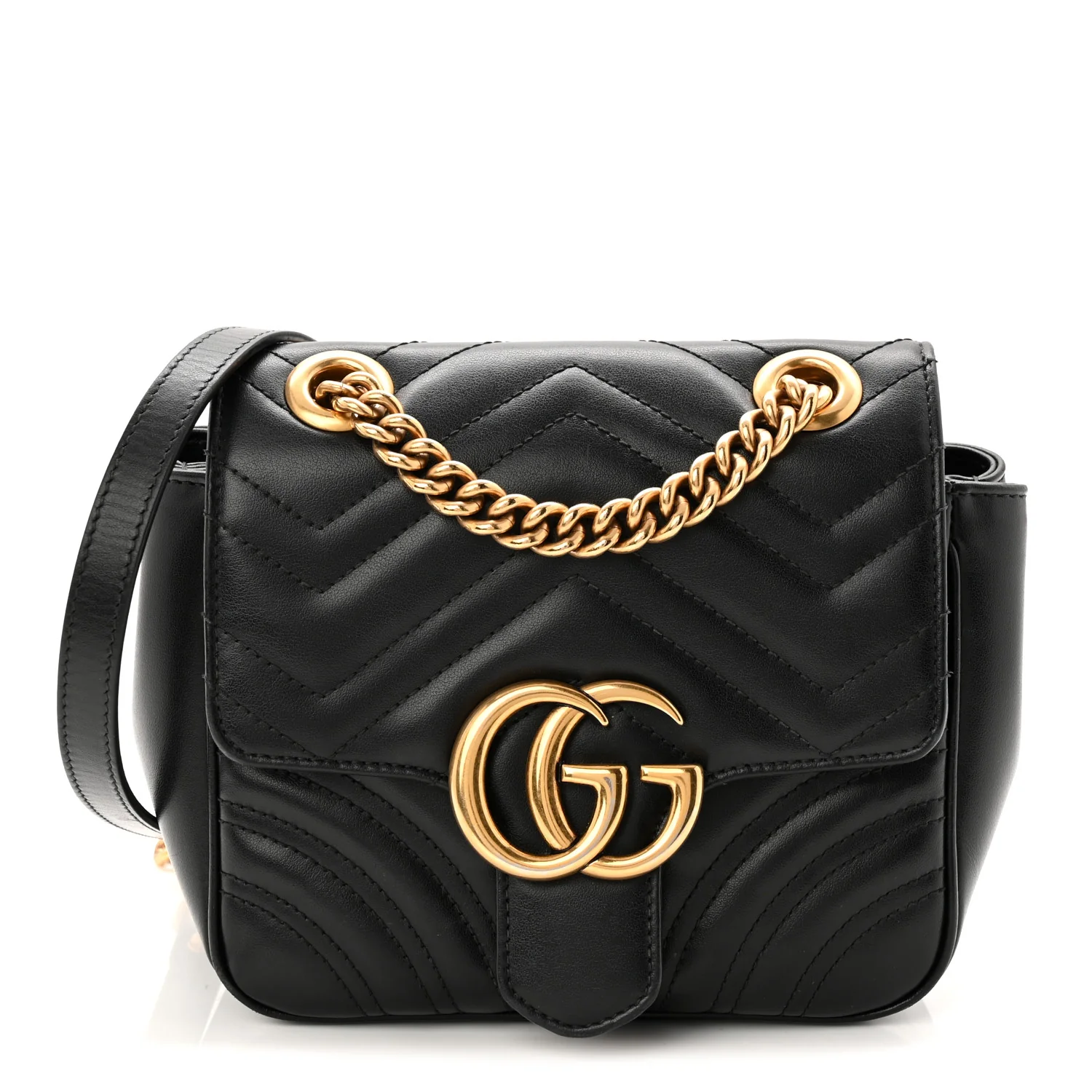 Calfskin Matelasse Mini GG Marmont Square Shoulder Bag Black