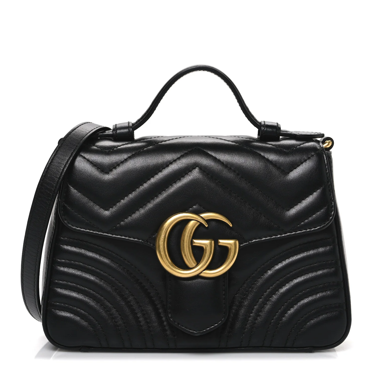 Calfskin Matelasse Mini GG Marmont Top Handle Shoulder Bag Black