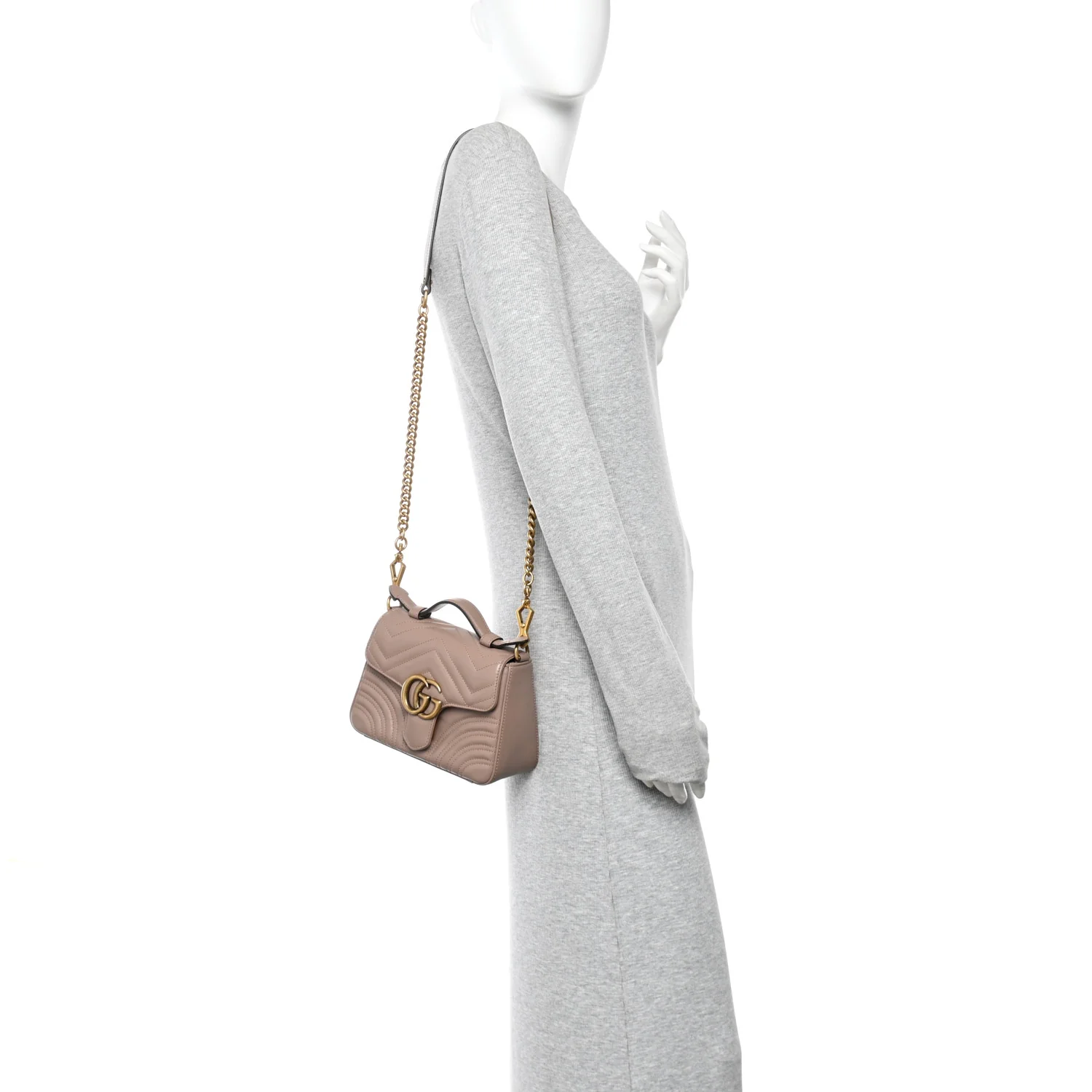 Calfskin Matelasse Mini GG Marmont Top Handle Shoulder Bag Porcelain Rose - Image 2