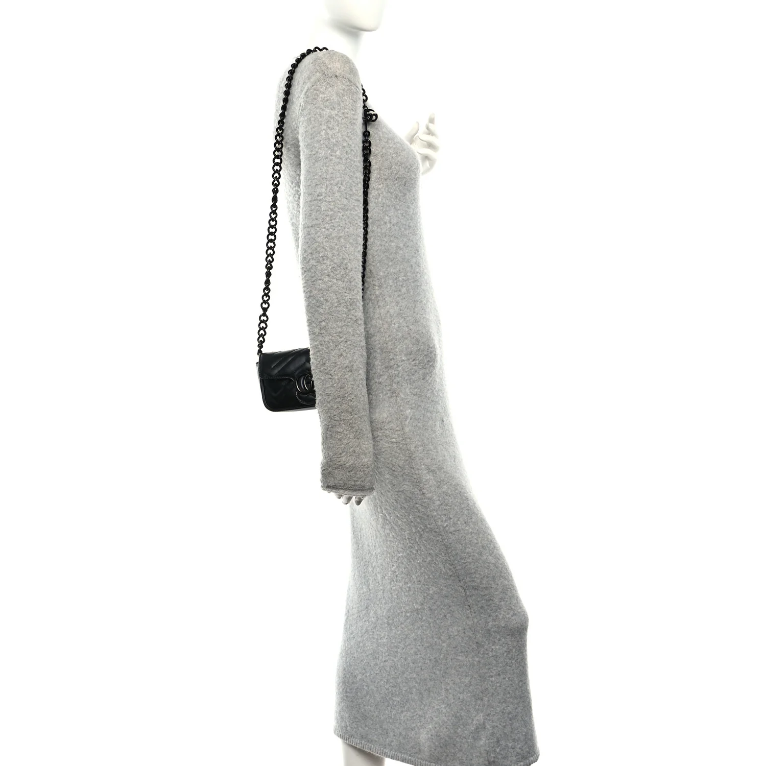 Calfskin Matelasse Monochrome GG Marmont Chain Belt Bag Black - Image 2