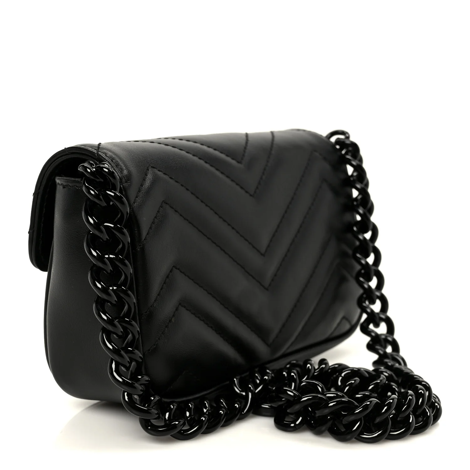 Calfskin Matelasse Monochrome GG Marmont Chain Belt Bag Black - Image 3