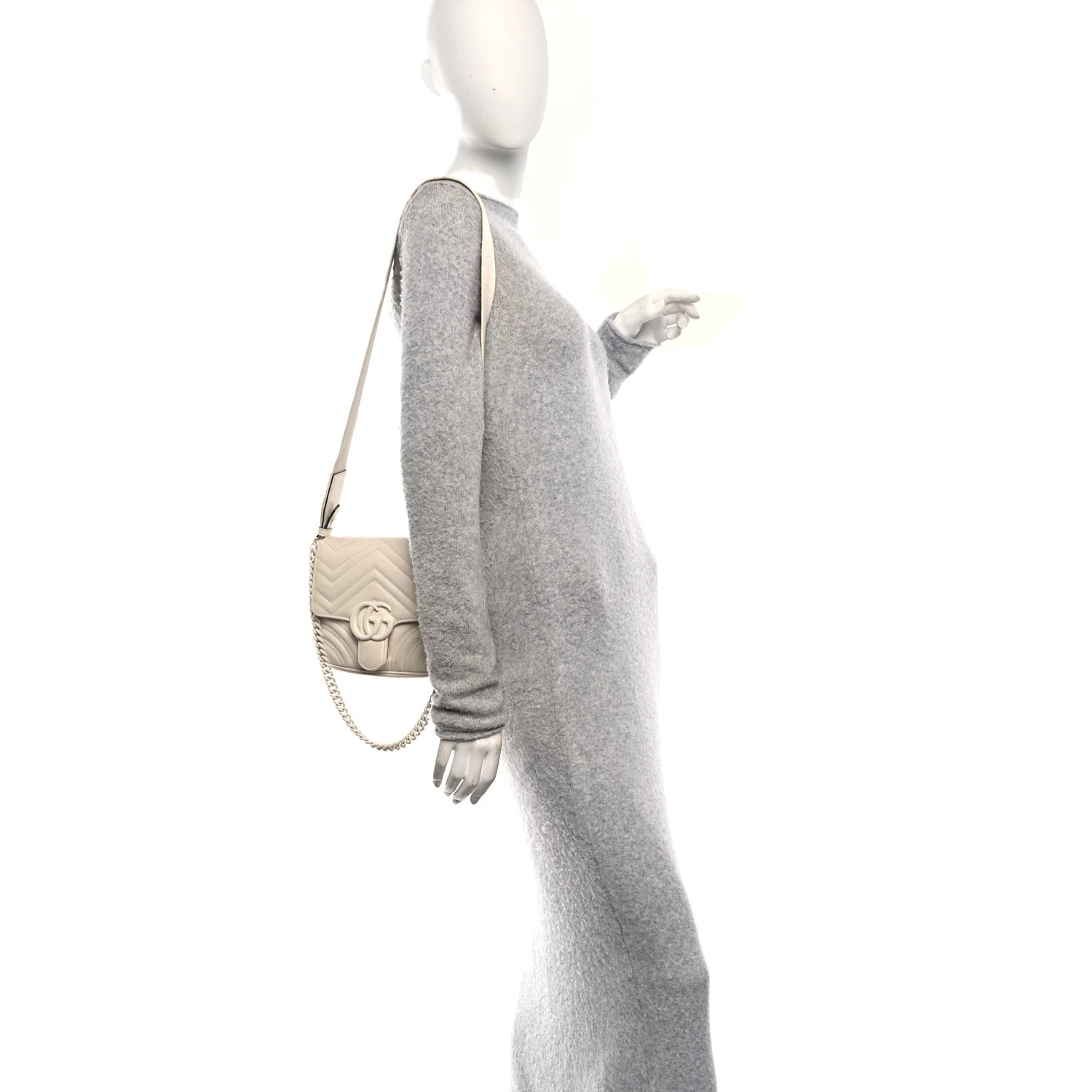 Calfskin Matelasse Monochrome Mini GG Marmont Crossbody Shoulder Bag White - Image 2