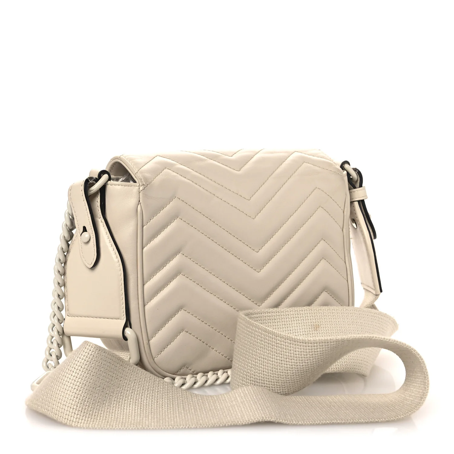 Calfskin Matelasse Monochrome Mini GG Marmont Crossbody Shoulder Bag White - Image 3