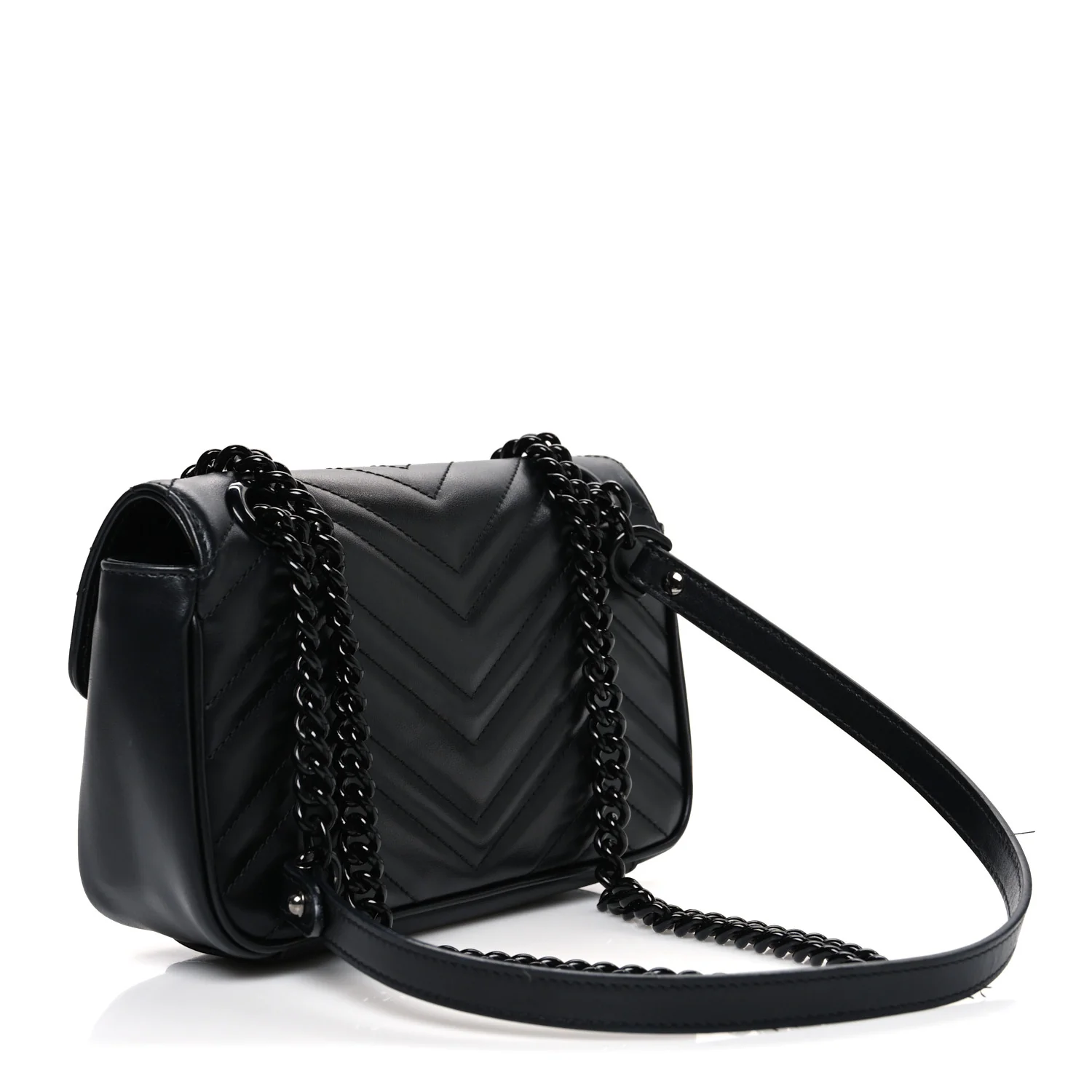 Calfskin Matelasse Monochrome Mini GG Marmont Shoulder Bag Black - Image 3