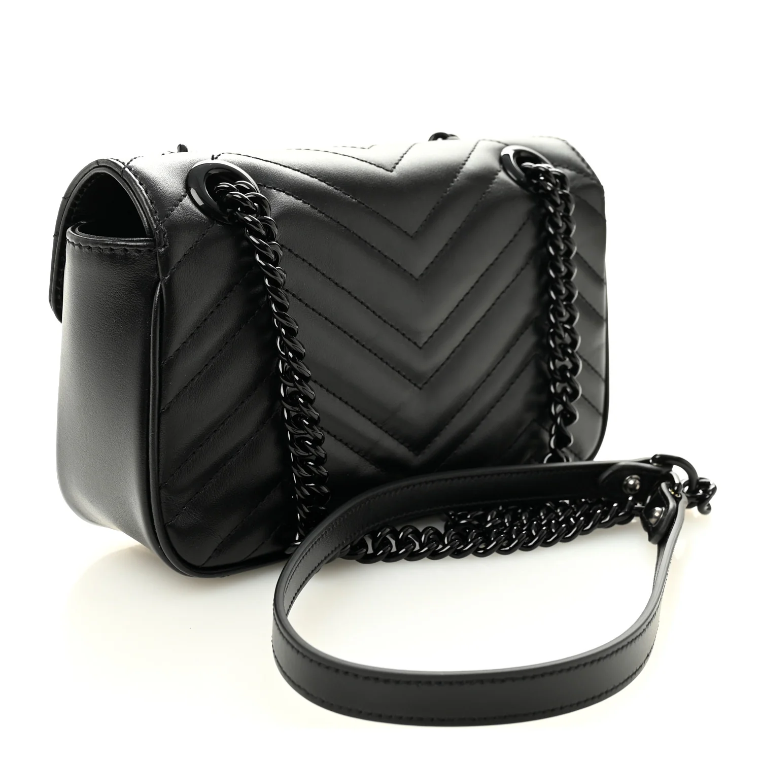 Calfskin Matelasse Monochrome Mini GG Marmont Shoulder Bag Black - Image 2