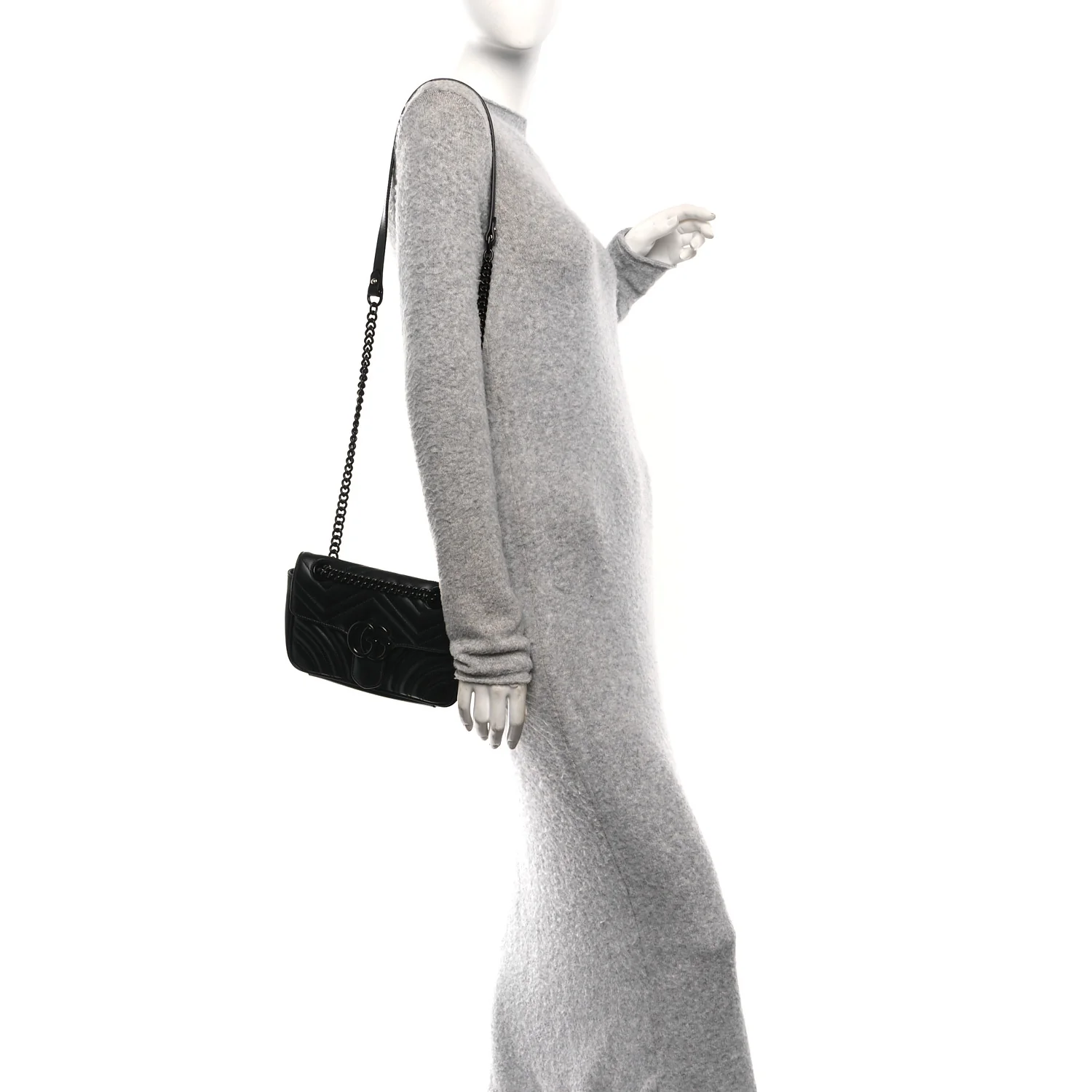 Calfskin Matelasse Monochrome Mini GG Marmont Shoulder Bag Black - Image 2