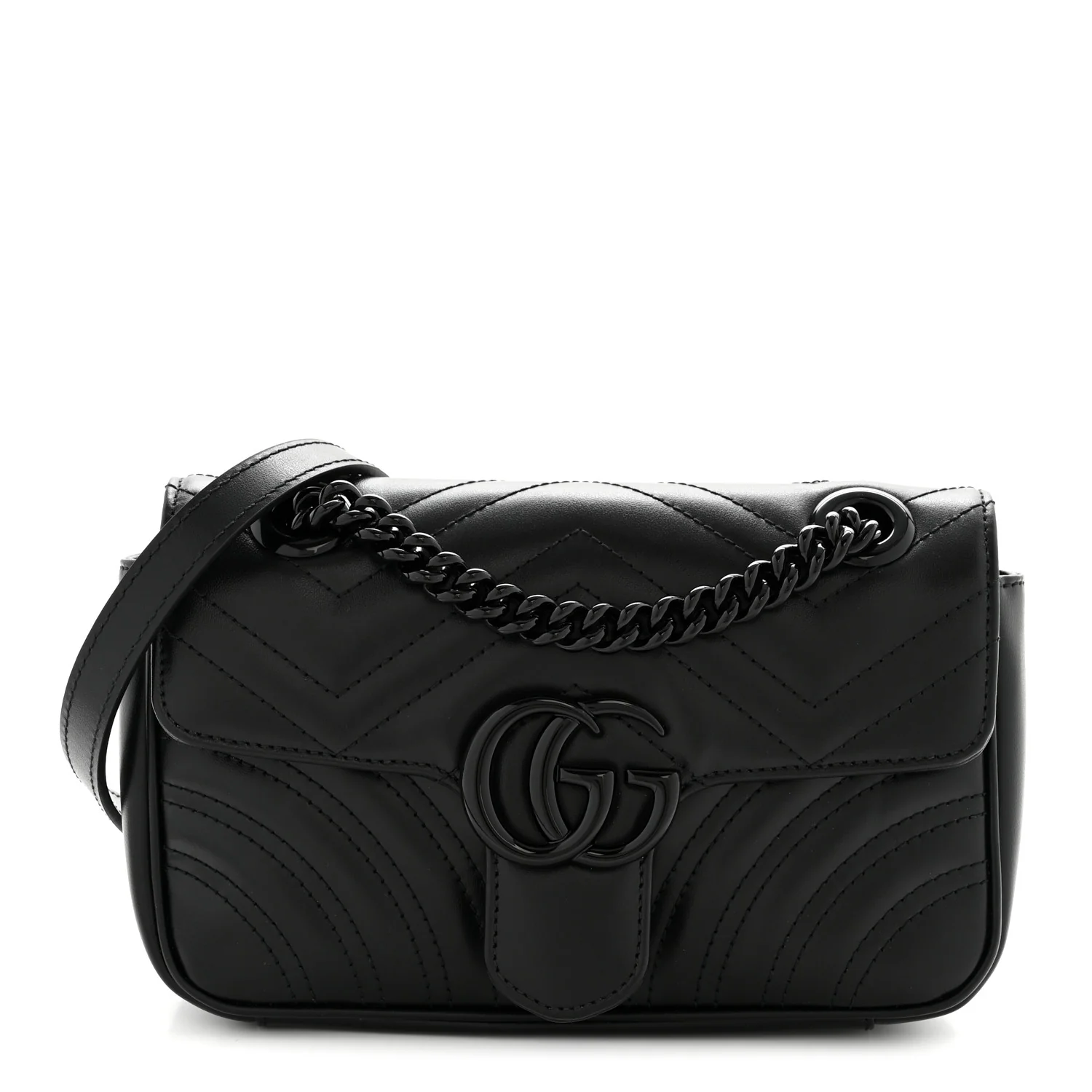 Calfskin Matelasse Monochrome Mini GG Marmont Shoulder Bag Black