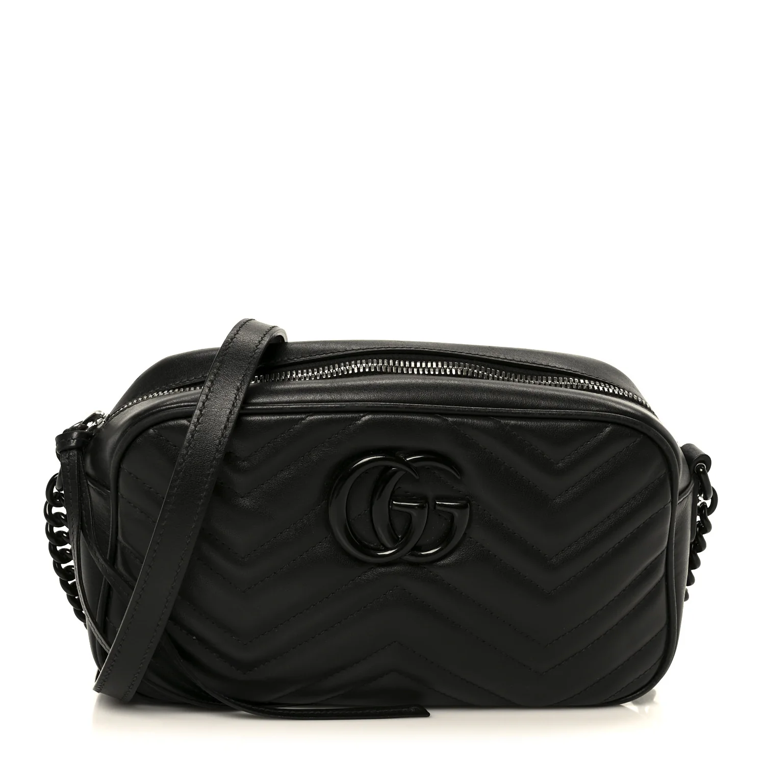 Calfskin Matelasse Monochrome Small GG Marmont Chain Shoulder Bag Black
