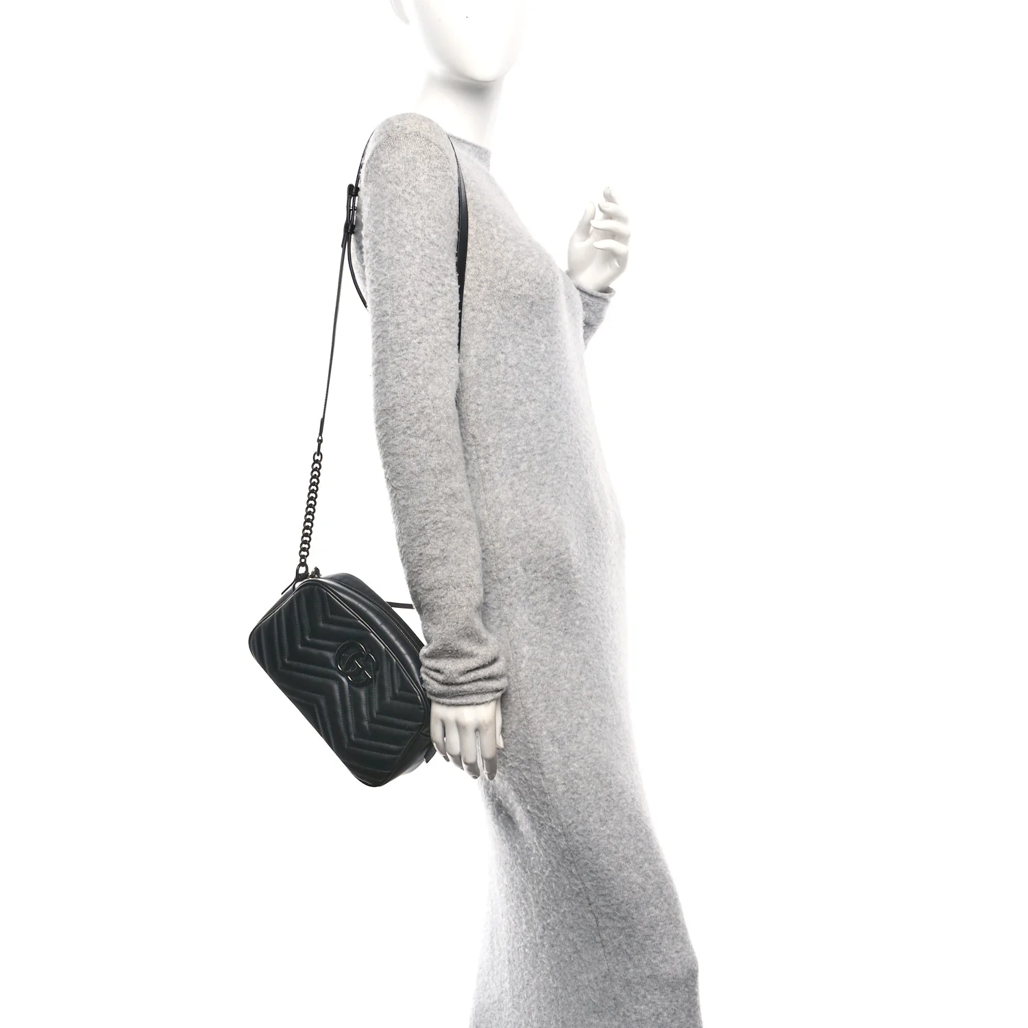 Calfskin Matelasse Monochrome Small GG Marmont Chain Shoulder Bag Black - Image 2