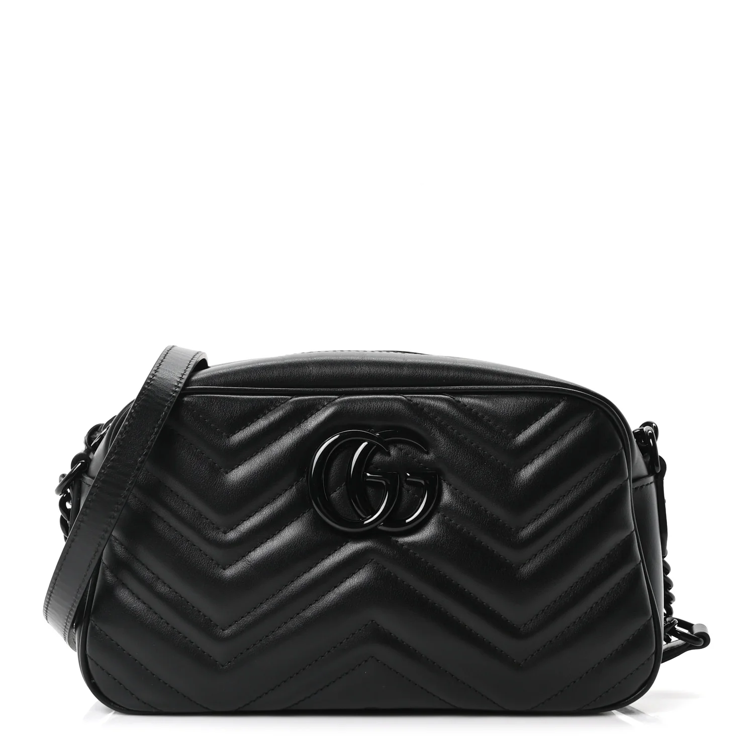 Calfskin Matelasse Monochrome Small GG Marmont Chain Shoulder Bag Black