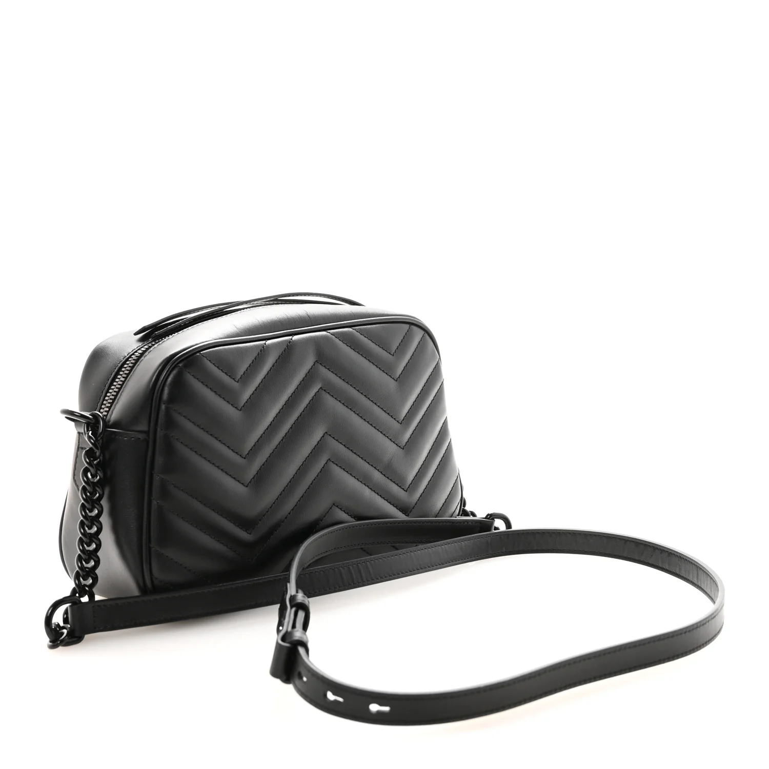 Calfskin Matelasse Monochrome Small GG Marmont Chain Shoulder Bag Black - Image 3