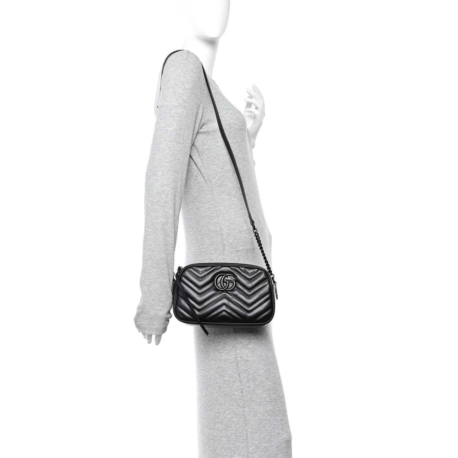 Calfskin Matelasse Monochrome Small GG Marmont Chain Shoulder Bag Black - Image 2