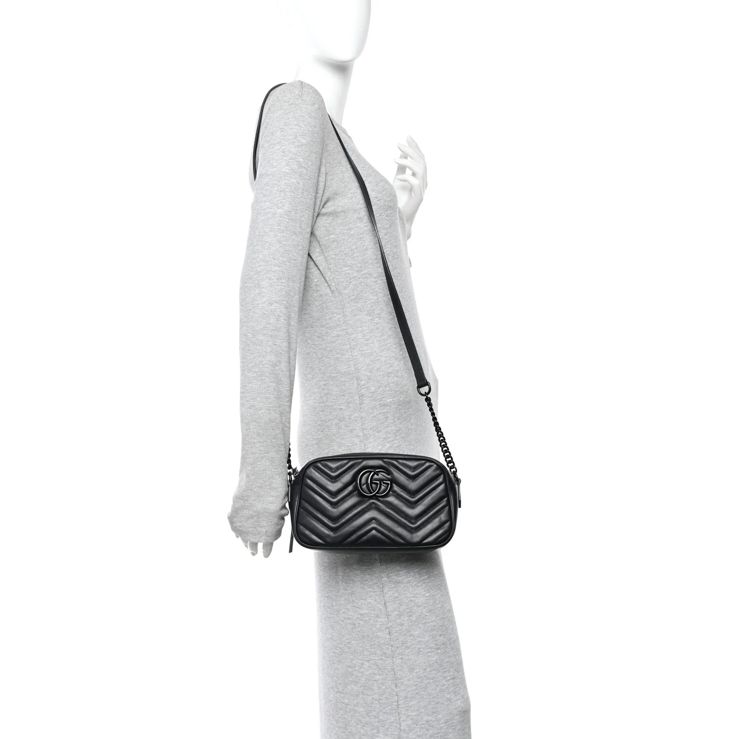 Calfskin Matelasse Monochrome Small GG Marmont Chain Shoulder Bag Black - Image 2