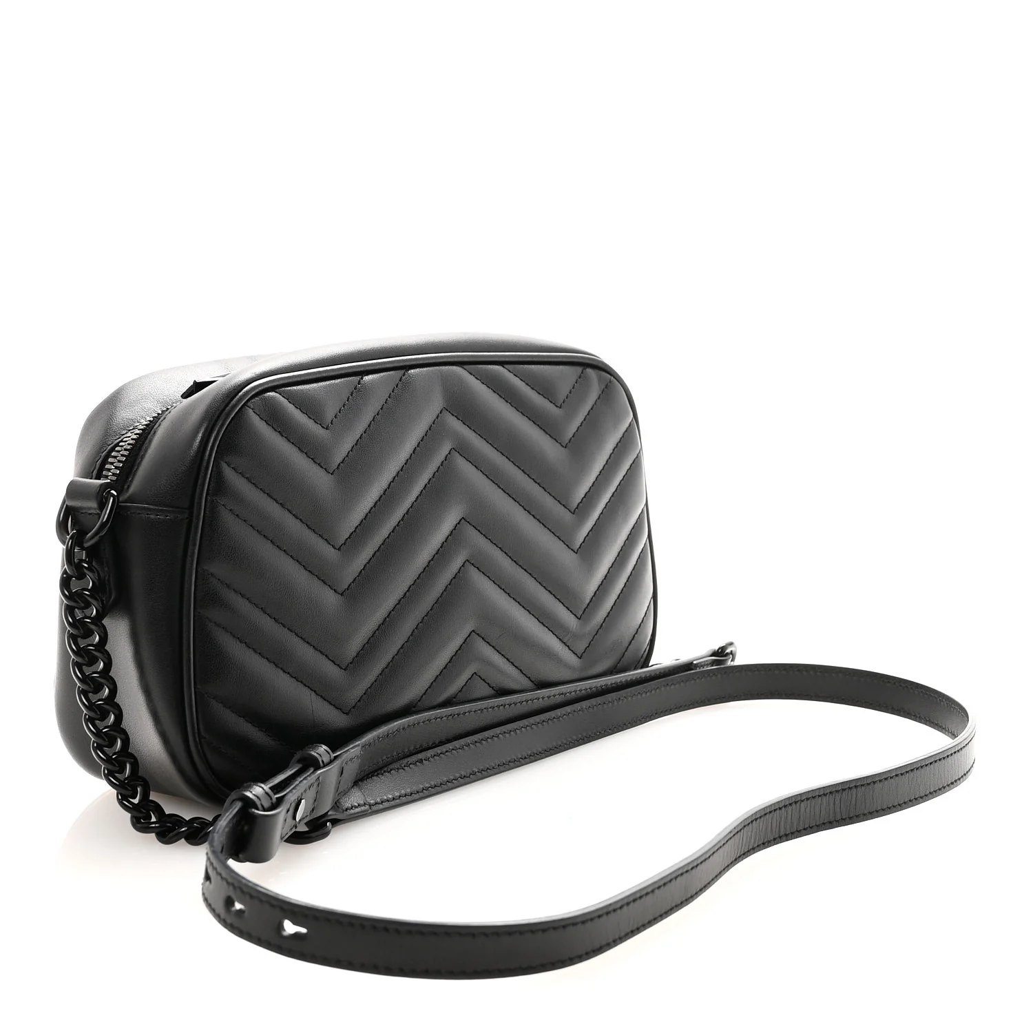Calfskin Matelasse Monochrome Small GG Marmont Chain Shoulder Bag Black - Image 3