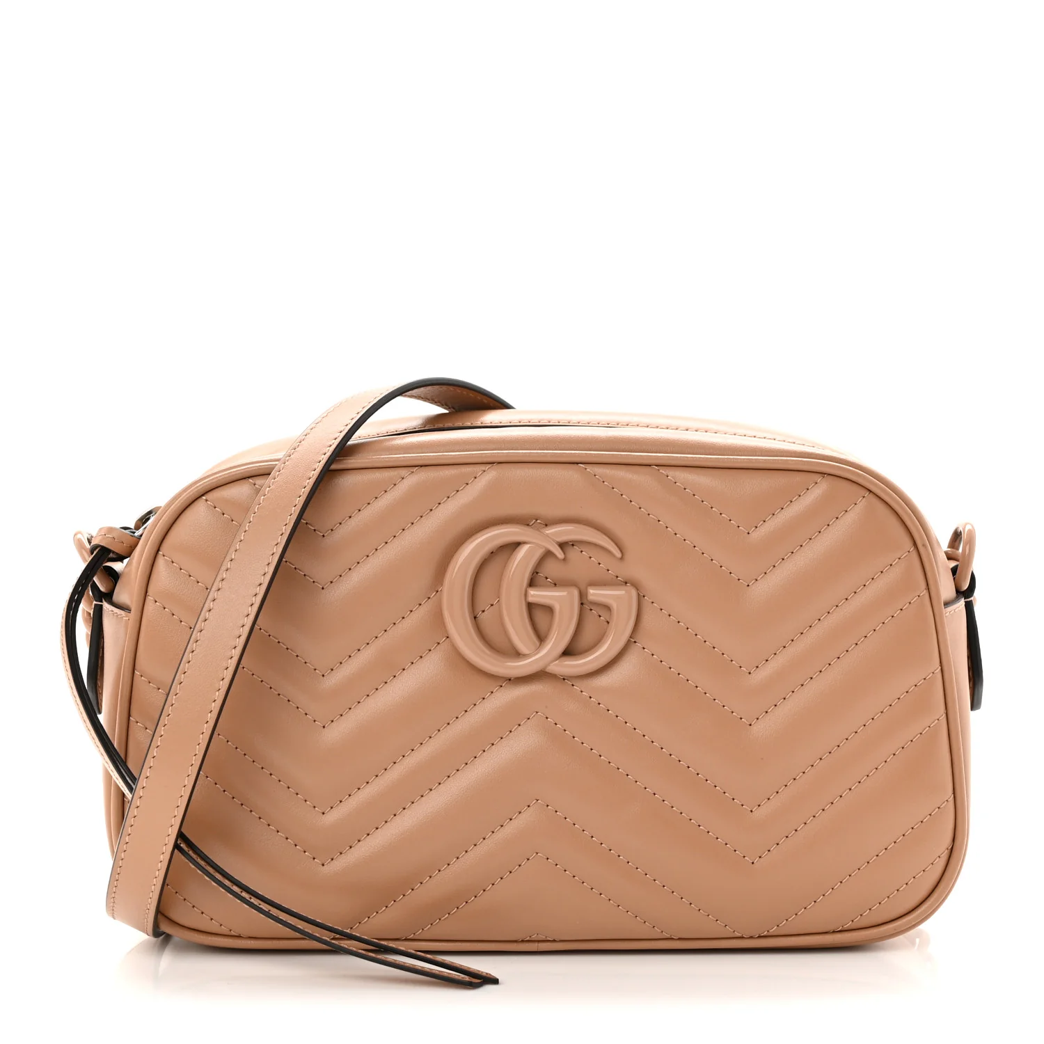 Calfskin Matelasse Monochrome Small GG Marmont Chain Shoulder Bag Camelia