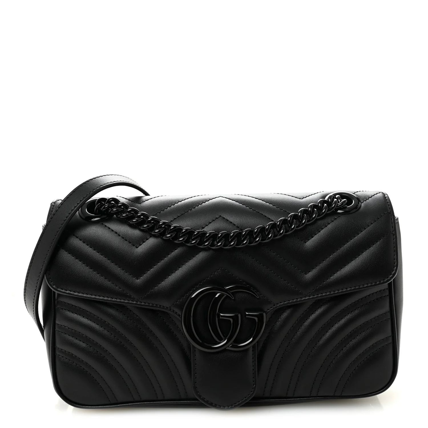 Calfskin Matelasse Monochrome Small GG Marmont Shoulder Bag Black