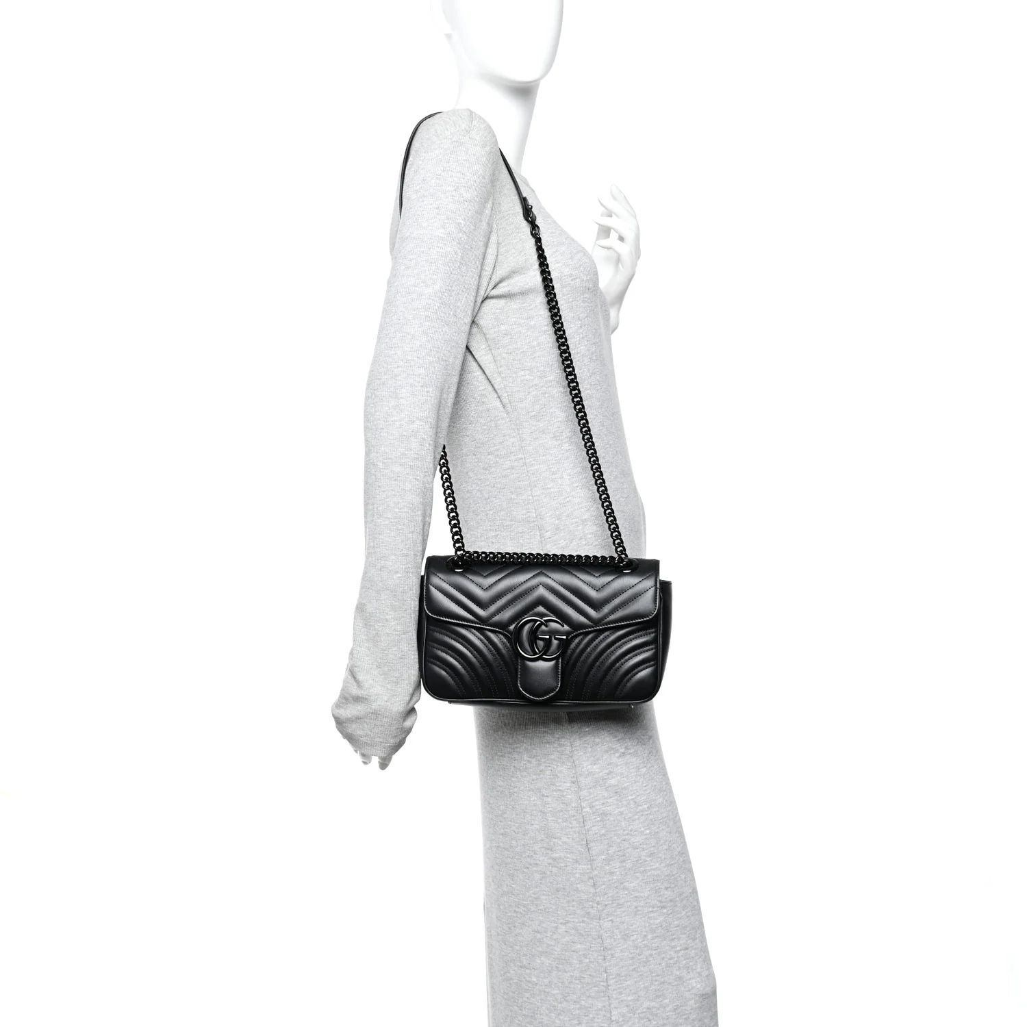 Calfskin Matelasse Monochrome Small GG Marmont Shoulder Bag Black - Image 2
