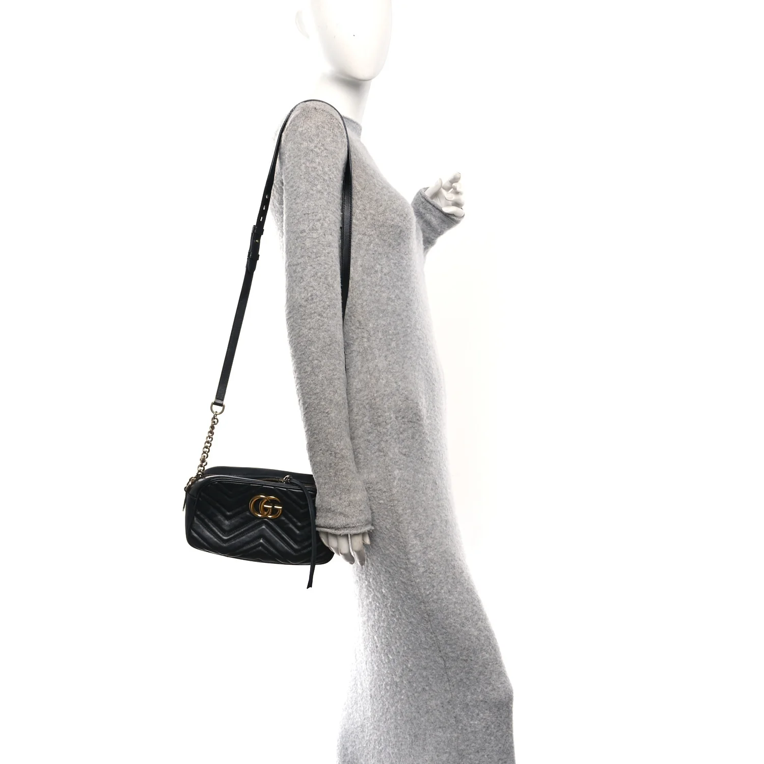 Calfskin Matelasse Small GG Marmont Chain Shoulder Bag Black - Image 2