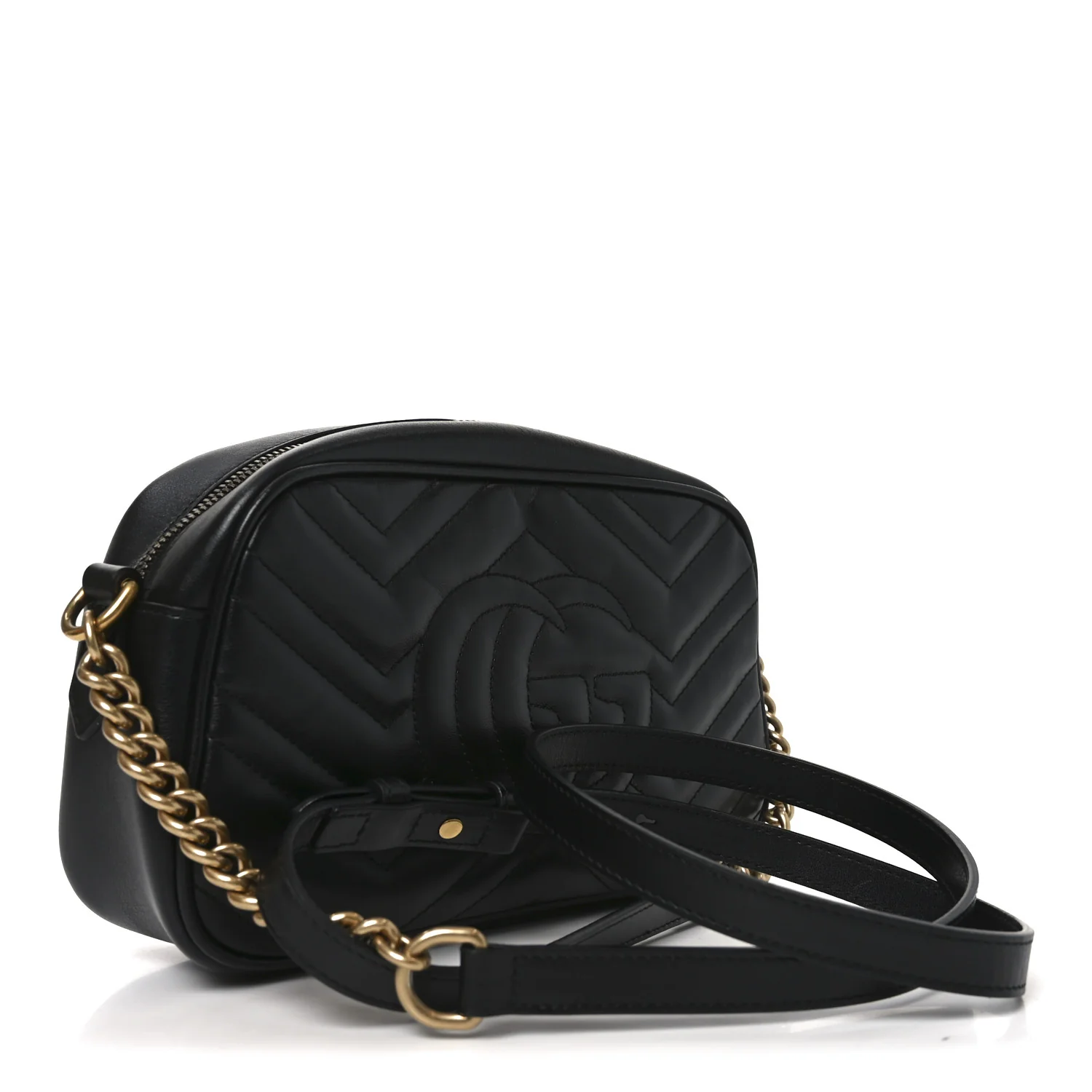Calfskin Matelasse Small GG Marmont Chain Shoulder Bag Black - Image 3