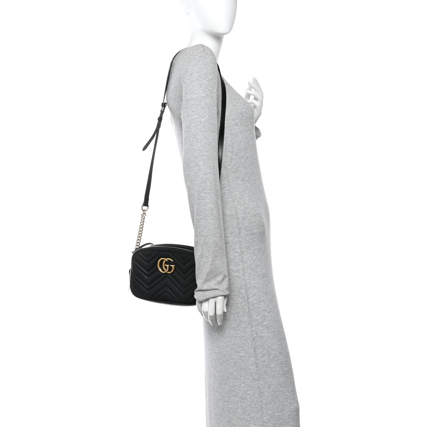 Calfskin Matelasse Small GG Marmont Chain Shoulder Bag Black - Image 3