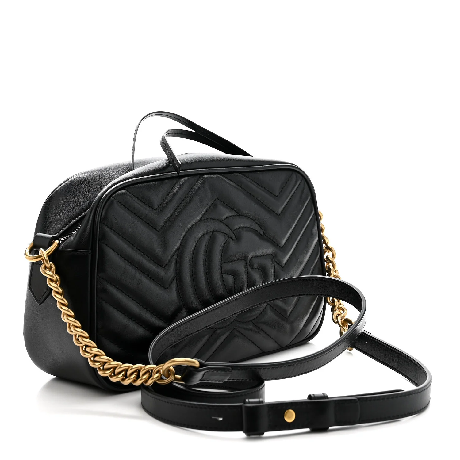 Calfskin Matelasse Small GG Marmont Chain Shoulder Bag Black - Image 3