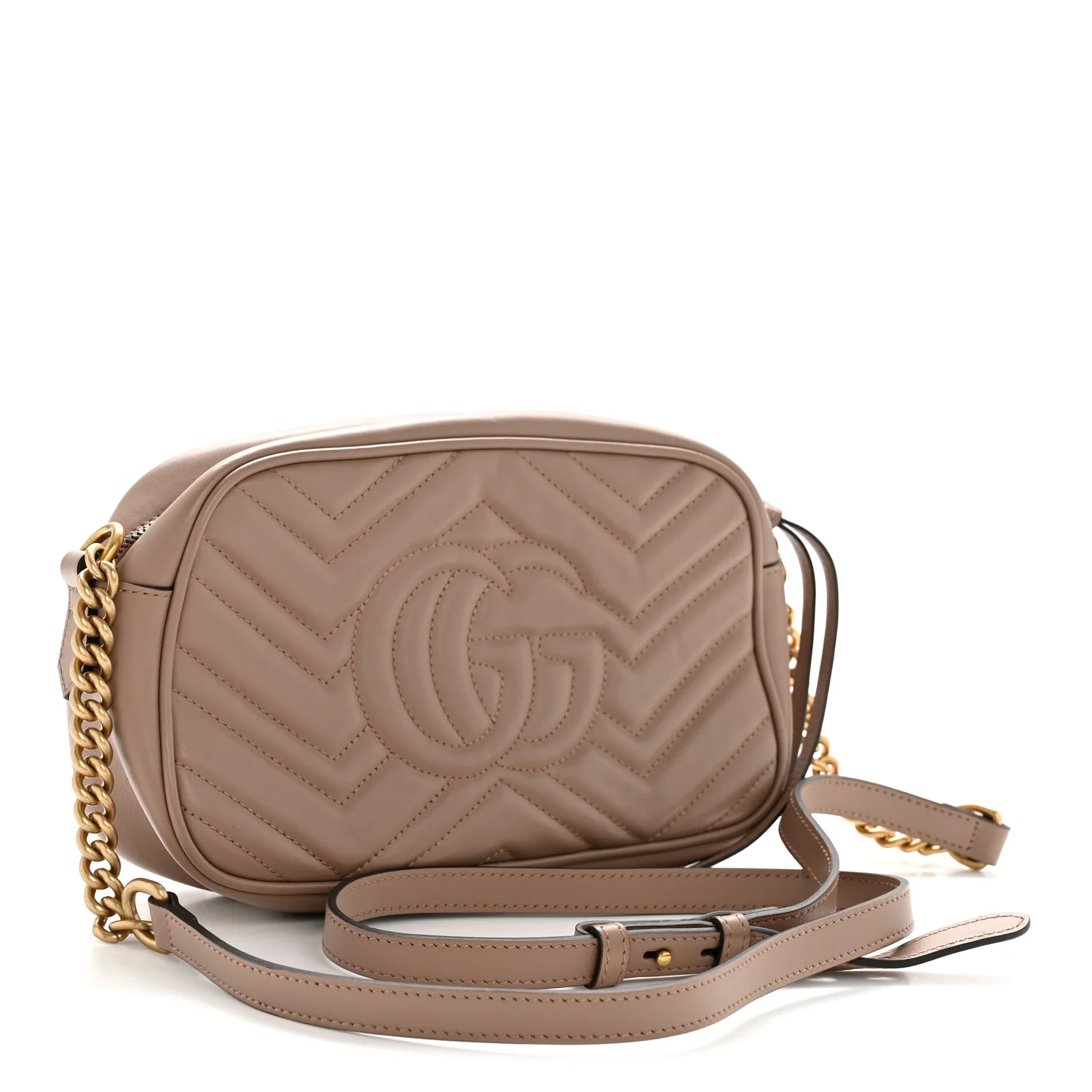 Calfskin Matelasse Small GG Marmont Chain Shoulder Bag Porcelain Rose - Image 3