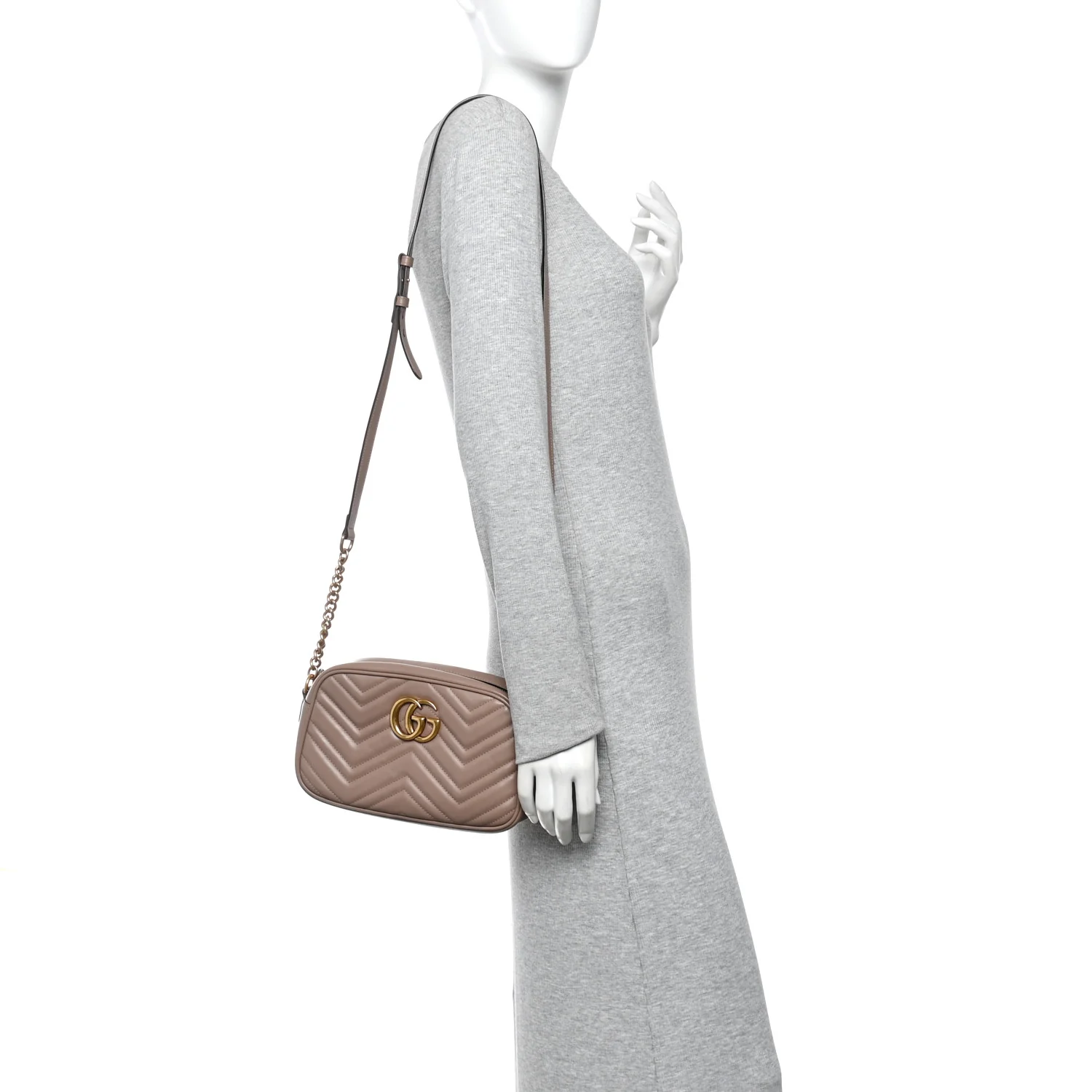 Calfskin Matelasse Small GG Marmont Chain Shoulder Bag Porcelain Rose - Image 2