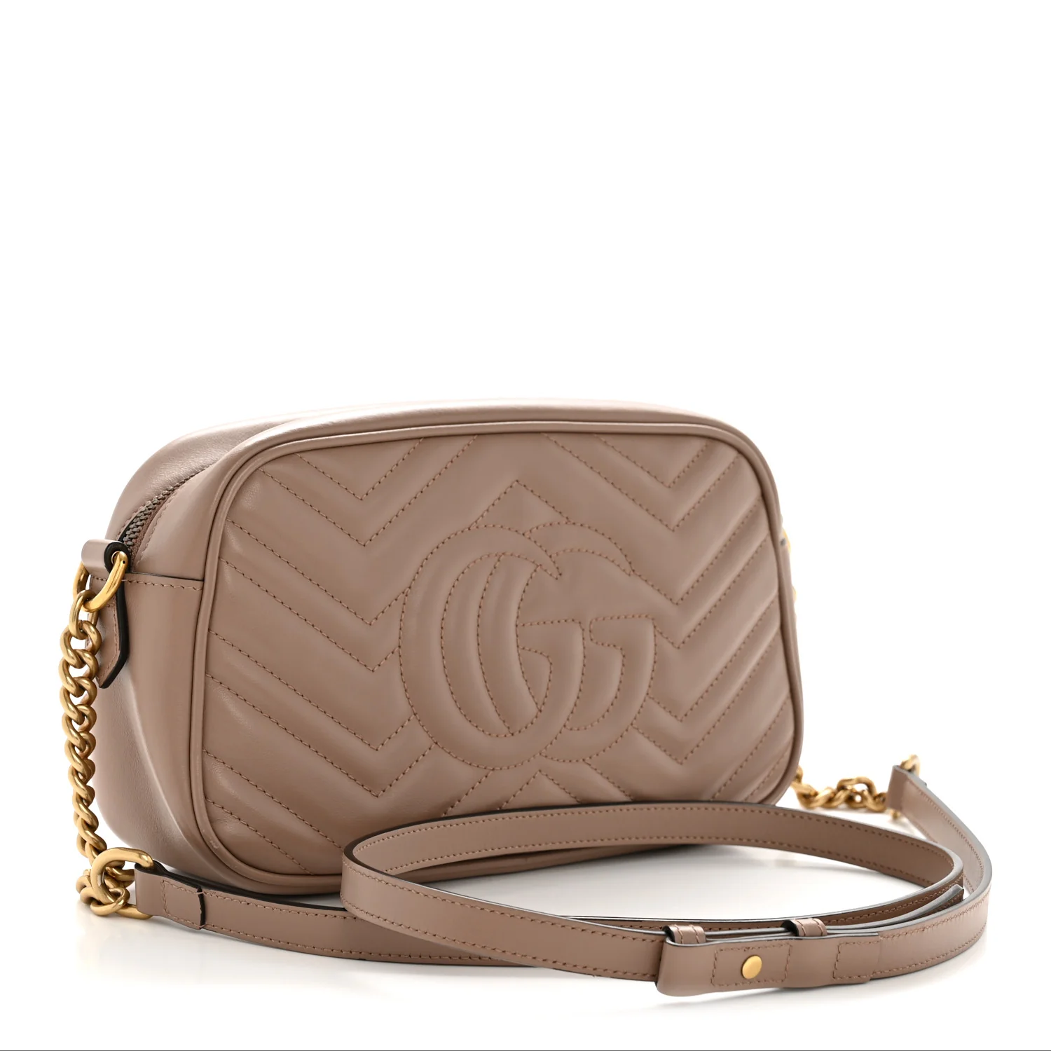 Calfskin Matelasse Small GG Marmont Chain Shoulder Bag Porcelain Rose - Image 3