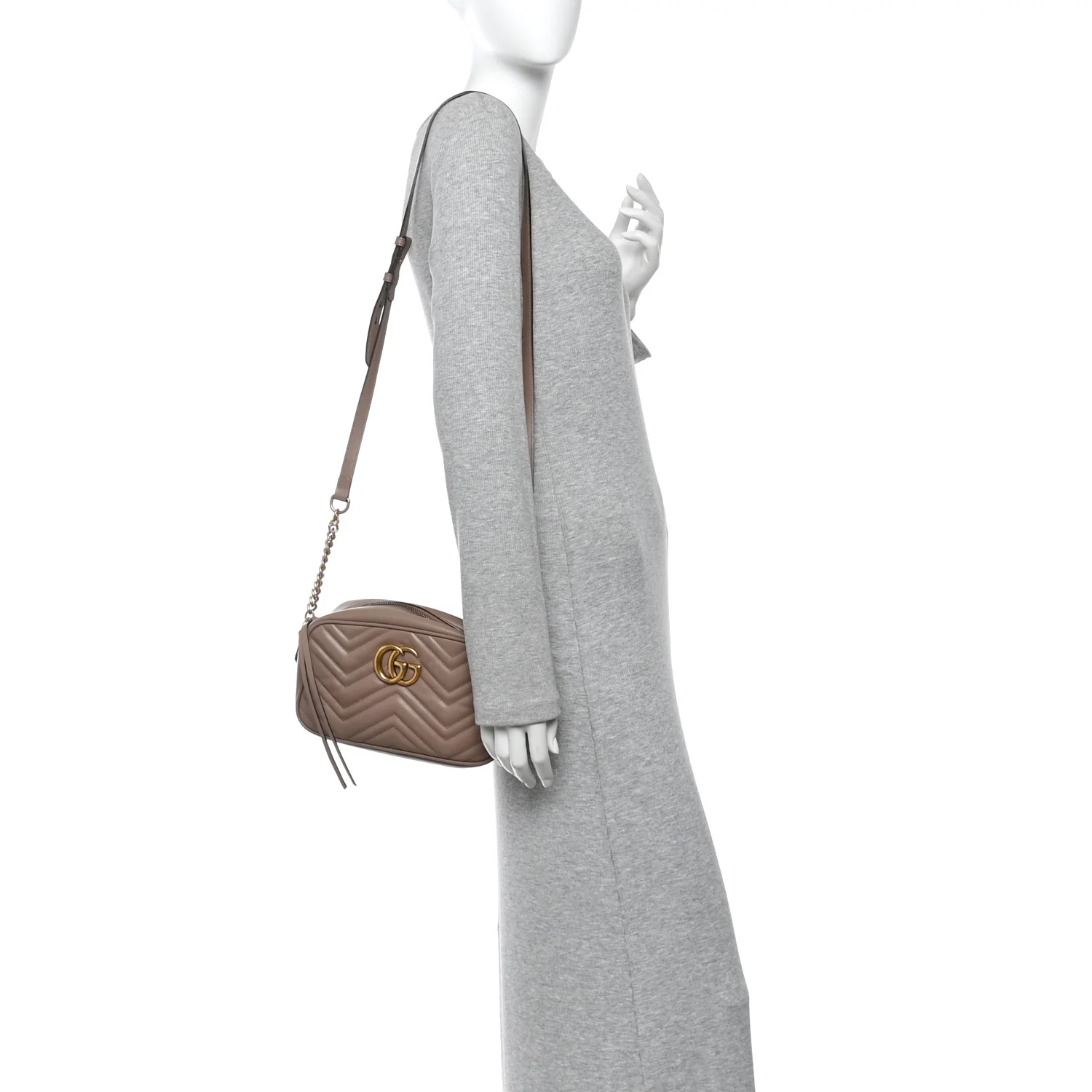 Calfskin Matelasse Small GG Marmont Chain Shoulder Bag Porcelain Rose - Image 2