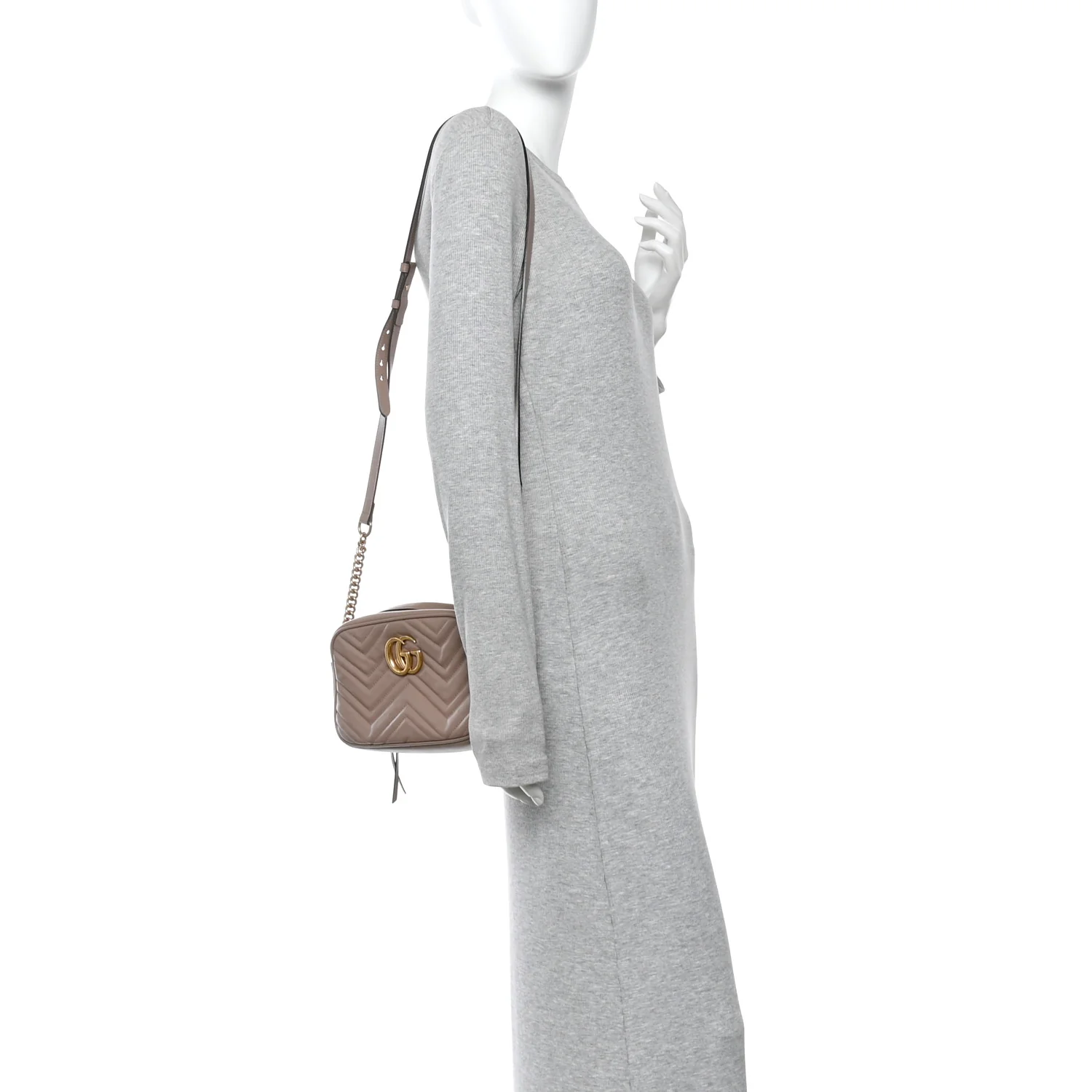 Calfskin Matelasse Small GG Marmont Chain Shoulder Bag Porcelain Rose - Image 2